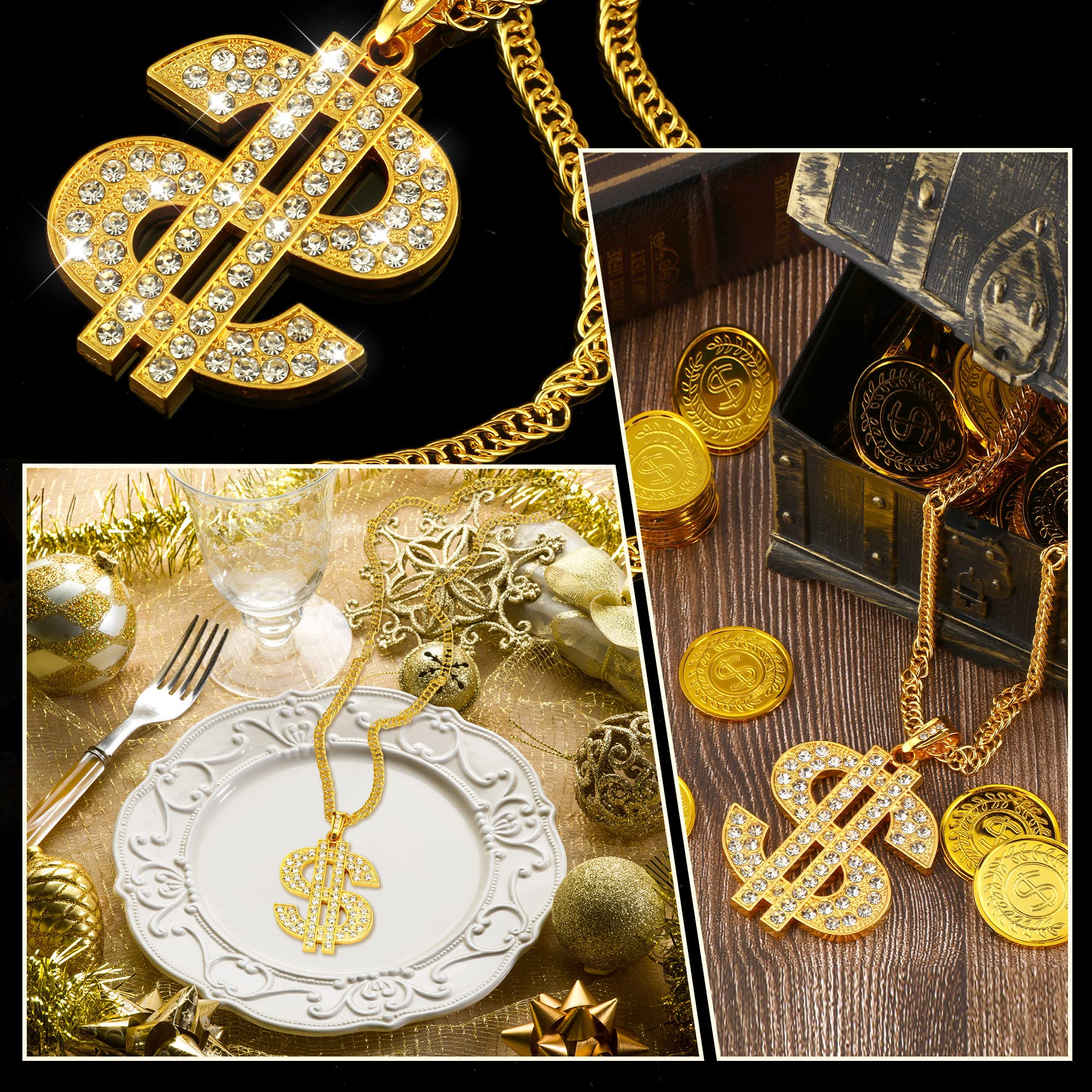 Tatuo 2-Piece Gold Plated Chain Necklace Set for Men with Dollar Sign Pendant - Hip Hop Jewelry for Streetwear & Urban Fashion | Perfect for Parties, Concerts and Everyday Style