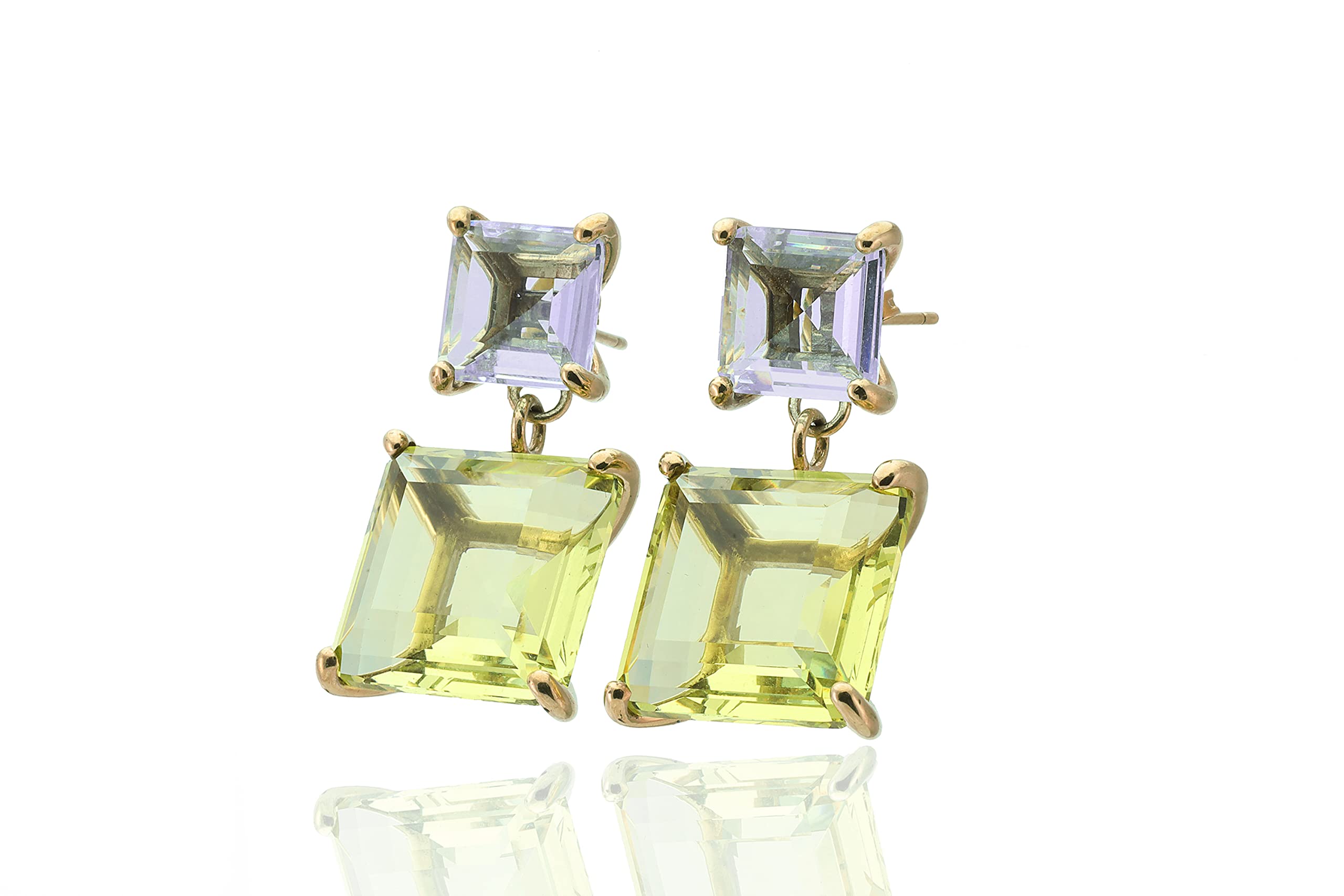 Multi-Stone Square Tanzanite & Lemon Quartz Dangle Earrings - 14K Gold Filled Long Drop Earrings - Customizable Birthstone Jewelry - December Birthstone Gift - Elegant Bridal & Evening Wear Accessories for Weddings, Parties & Special Occasions