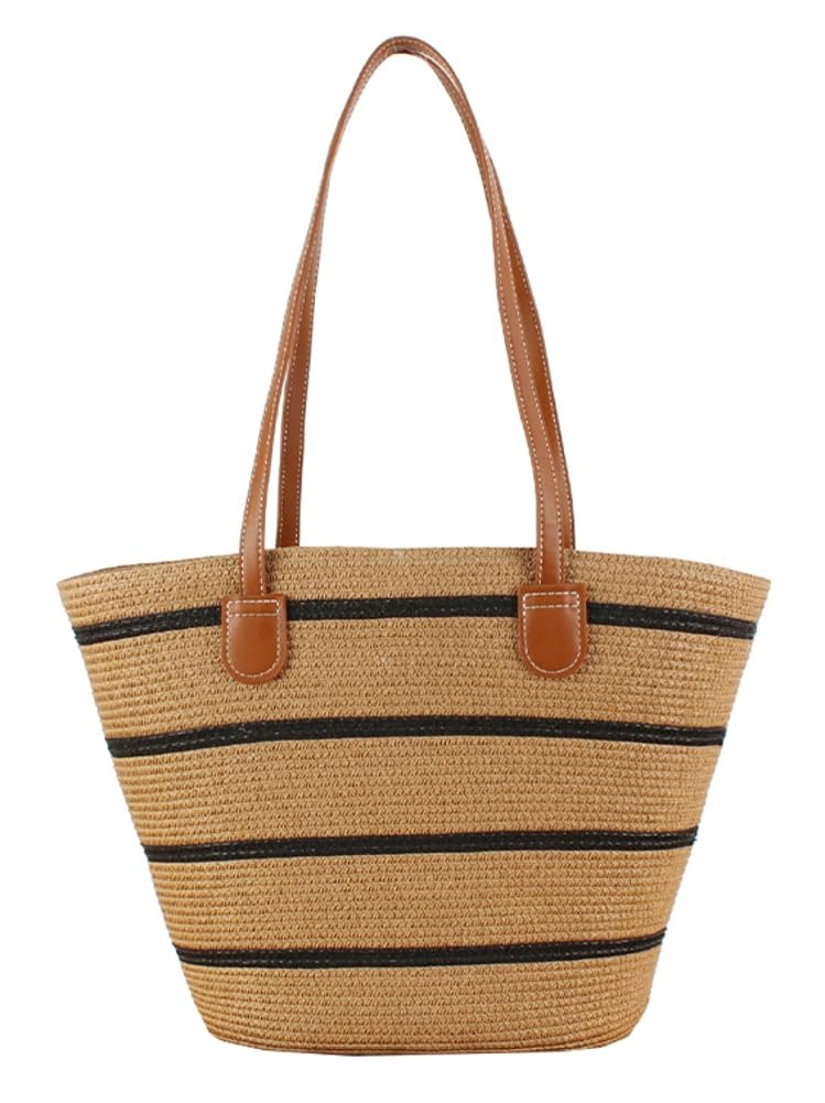 Women's Large Straw Tote Bag - Summer Beach Shoulder Bag for Travel & Shopping