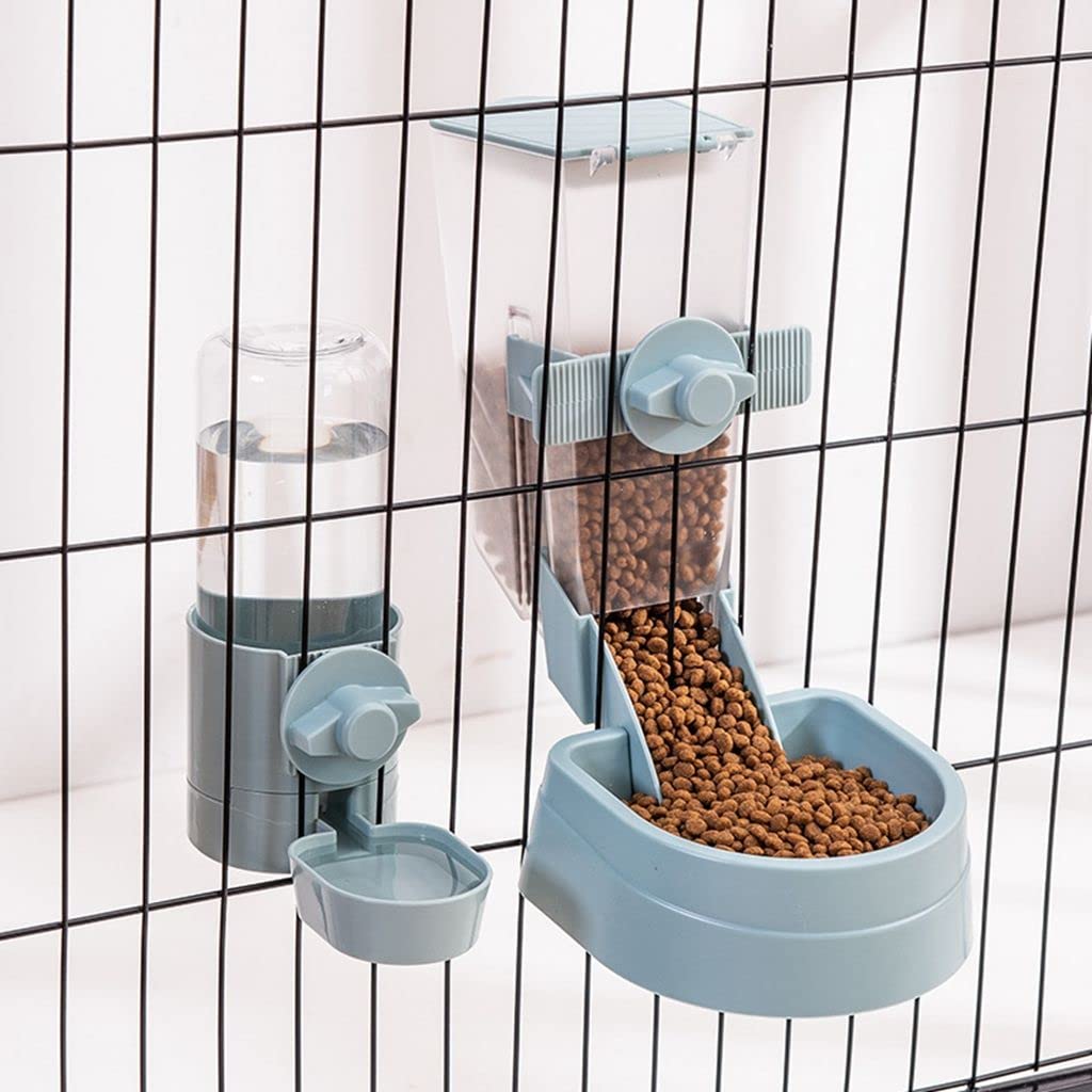 Automatic Pet Feeder and Water Dispenser for Cats & Dogs - Smart Food Bowl with Timer, Blue (Feeder + Waterer) - Perfect for Home, Travel, and Crate Training