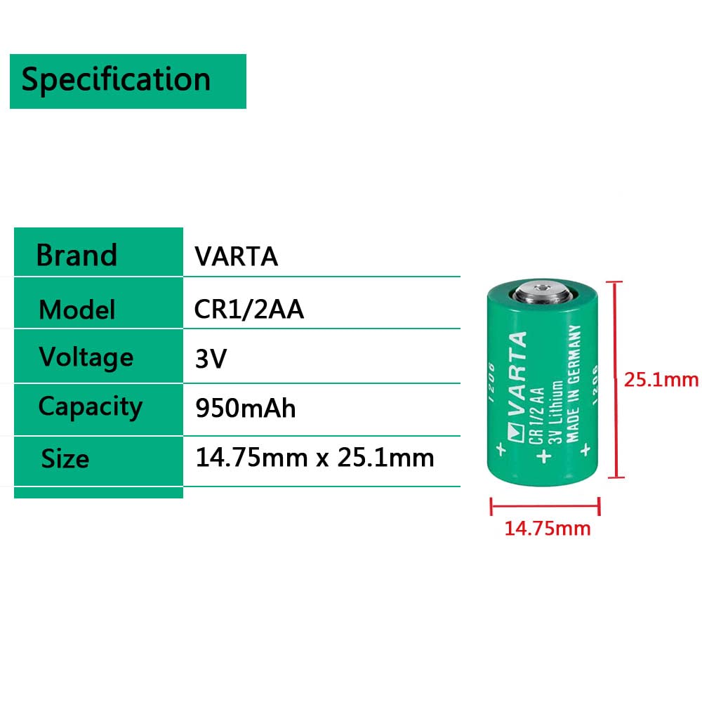 5 Pack VARTA CR 1/2 AA Lithium Battery 950mAh - Long Lasting Power for Medical Devices, Security Systems & Emergency Equipment