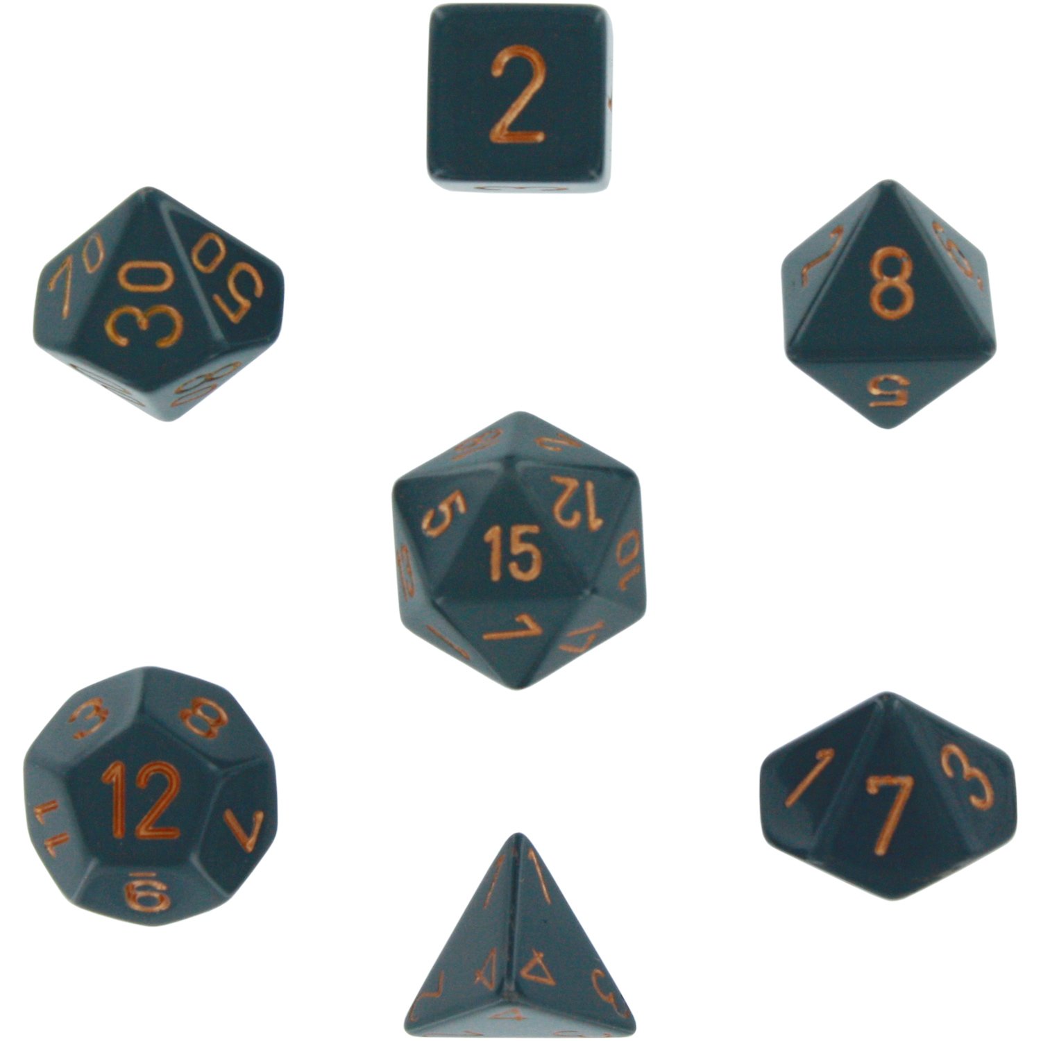 Chessex Polyhedral 7-Die Opaque Dice Set - Dark Gray with Copper Numbers | RPG, D&D, Tabletop Gaming Accessories