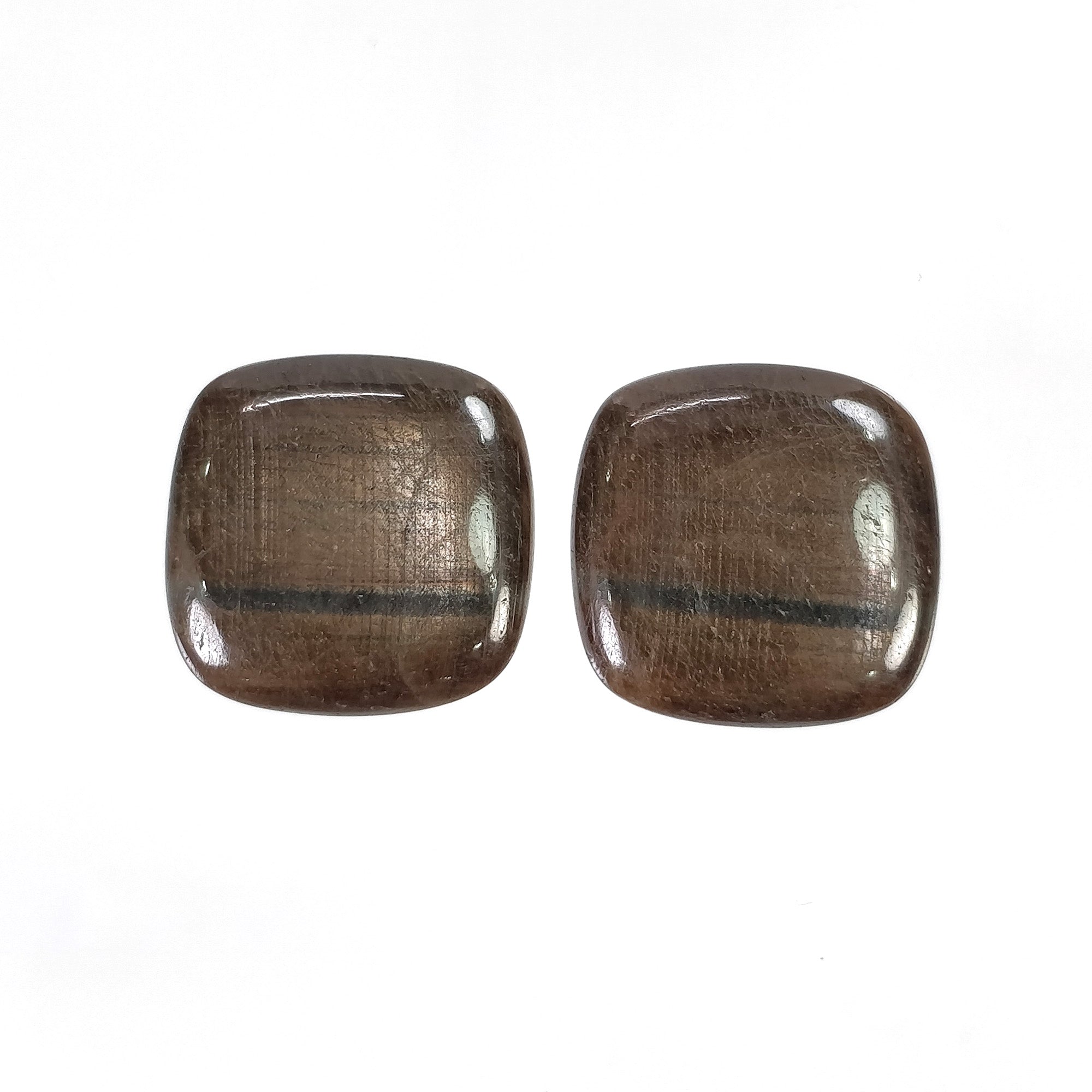 Natural Untreated Golden Brown Chocolate Sapphire Cabochon Pair - 43.95cts Cushion Shape 20mm for Jewelry Making, Engagement Rings & Healing Crystals