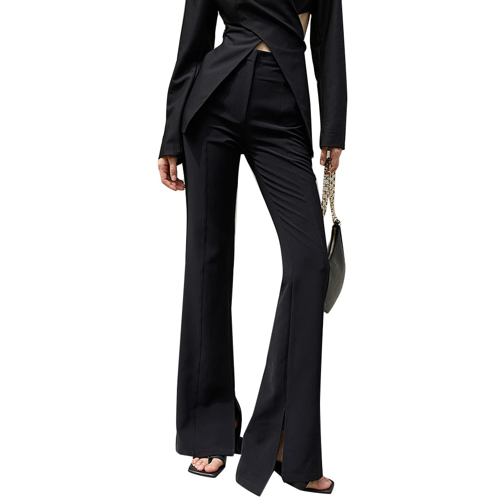 Women's Black High Waist Slim Pencil Pants - Minimalist Solid Casual Trousers for Office Work & Korean Fashion Outfits