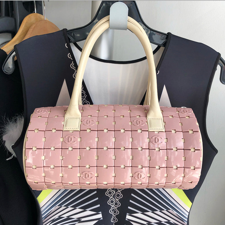 Chanel Pink and Ivory CC Logo Resin Tile Barrel Bag - Luxury Designer Crossbody Purse for Women, Perfect for Parties, Date Nights & Special Occasions
