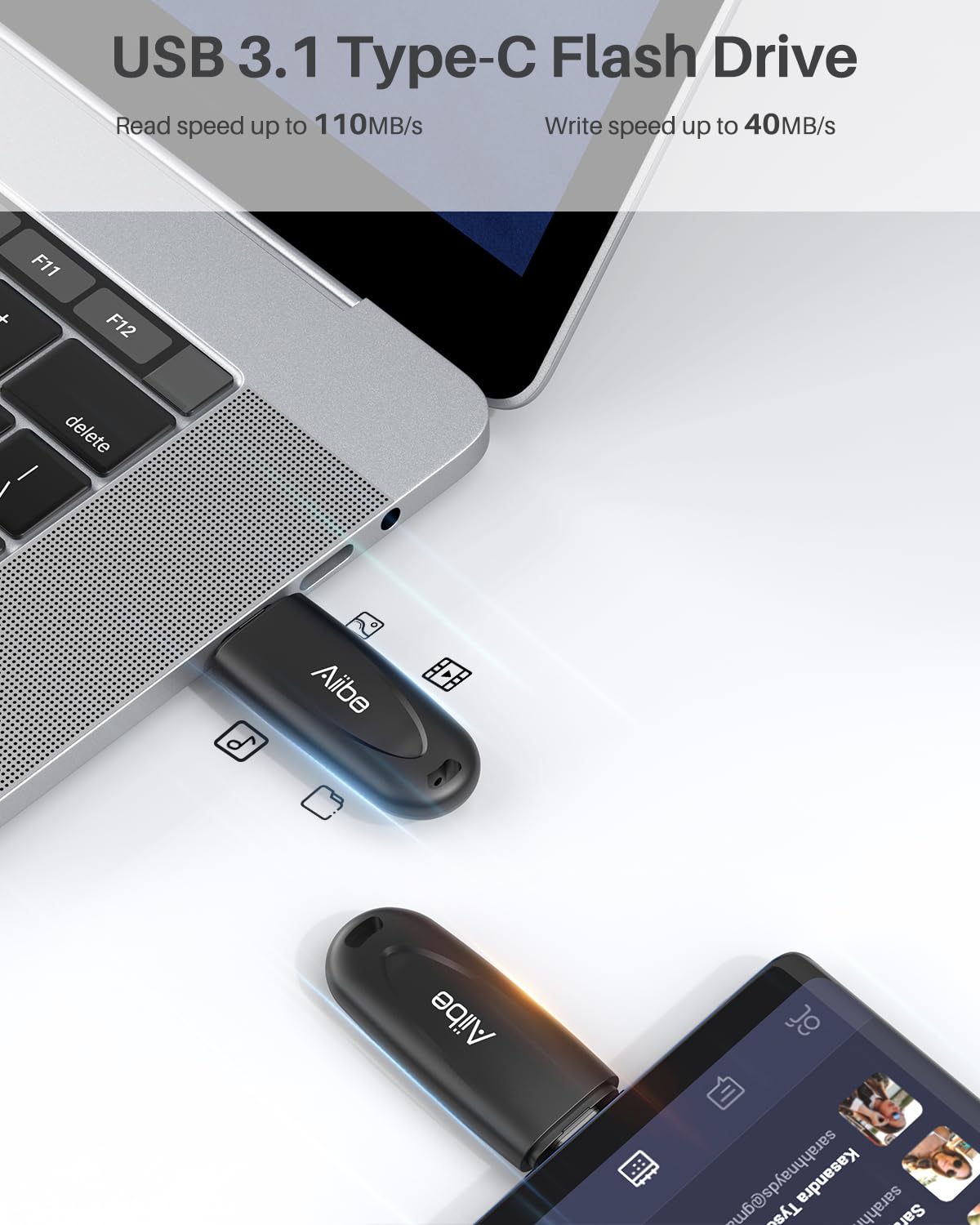 Aiibe 64GB USB C Flash Drive - High Speed 110MB/s USB 3.2 Gen 1 Thumb Drive - Memory Stick for Android Phones, MacBook, iPad, Laptop & USB C Devices - Perfect for File Transfer, Backup & Portable Storage (Black)