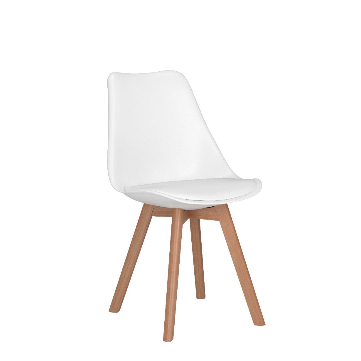 Mid Century Modern Dining Chairs Set of 4 - Soft Padded Kitchen & Dining Room Chairs with Wooden Legs - White Upholstered Chairs for Home, Office, Restaurant & Cafe Decor