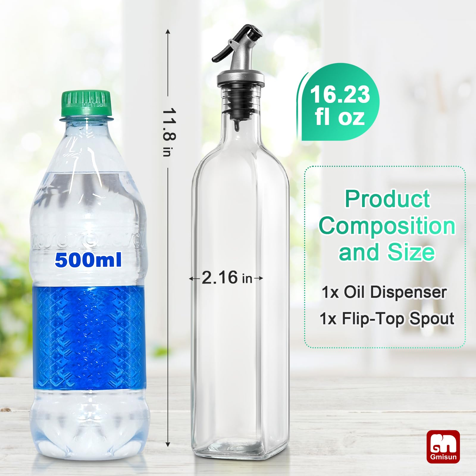 Premium Glass Oil Dispenser Bottle for Kitchen - Olive Oil & Vinegar Pourer with Spout - 1 Pack - Perfect for Cooking, Salad Dressing & Baking