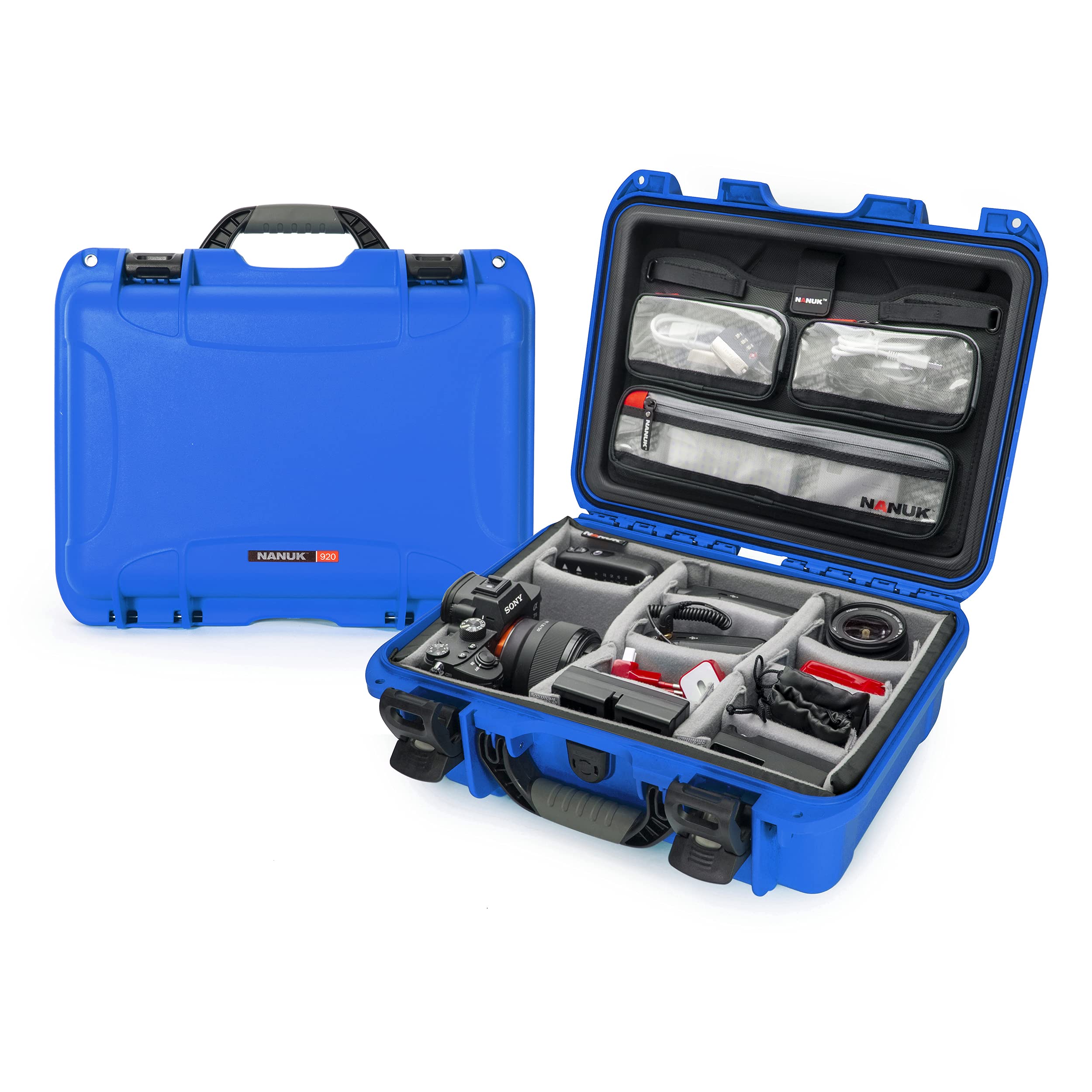 Nanuk 920 Waterproof Hard Protective Case with Lid Organizer & Padded Dividers - Blue | Shockproof Storage for Cameras, Drones & Electronics | Travel, Outdoor & Professional Use