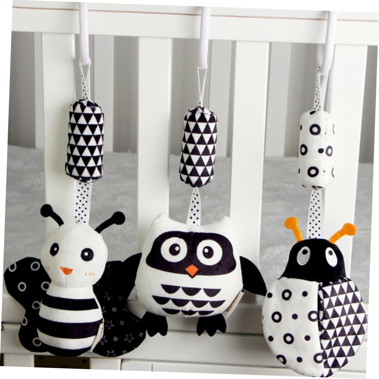 WHAMVOX Black and White Animal Wind Chimes - High Contrast Newborn Sensory Toys for Strollers, Cribs & Playtime | Soft Plush Baby Developmental Toy for Visual Stimulation