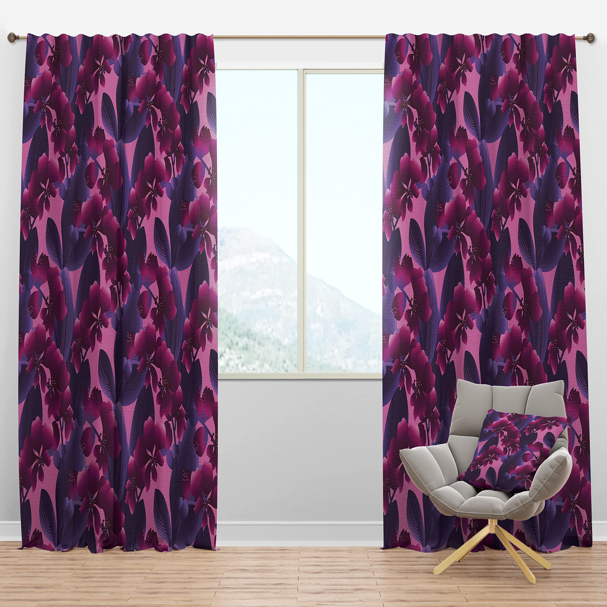 DesignQ Blackout Curtains - Orchid Blossom Thermal Insulated Room Darkening Drapes - 52x120 Inch Single Panel for Bedroom & Living Room - Perfect for Light Control, Privacy & Energy Efficiency