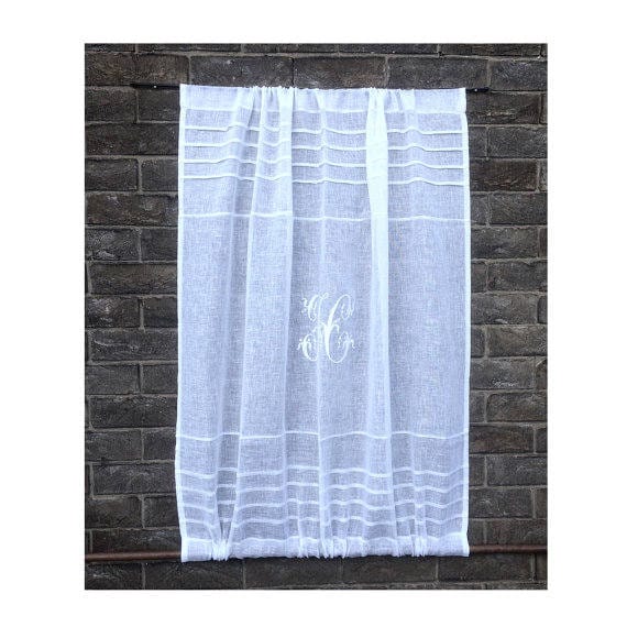 Daresbury Sheer White Linen Monogram Sidelight Door Net Curtain - Elegant Window Treatment for Living Room, Bedroom & Entryway Privacy