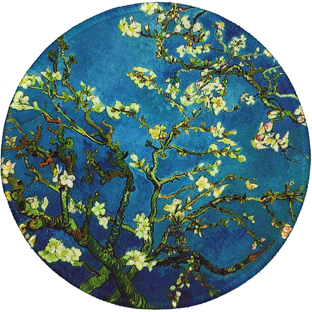 BOSOBO Round Blossoming Almond Tree Mouse Pad - Non-Slip Rubber Gaming Mouse Mat with Stitched Edges, Cute Office Mousepad for Women & Girls (7.9x7.9 Inch) - Perfect for Work, Gaming & Home Computer Setup