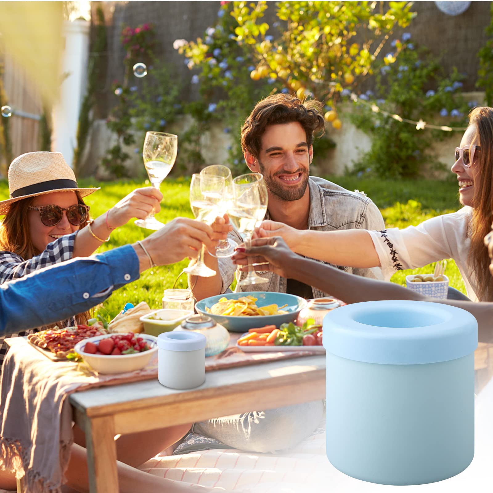 Silicone Ice Cube Tray with Easy Release - Cylinder Ice Molds for Perfect Press-Type Ice Cubes - Blue Ice Maker for Cocktails, Cold Drinks & Home Bar Use