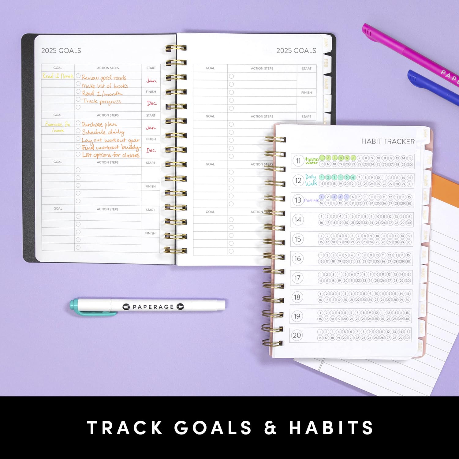 PAPERAGE 2025 Weekly Monthly Spiral Planner - Dark Green 12-Month Academic Planner (Jan-Dec 2025) 5.5