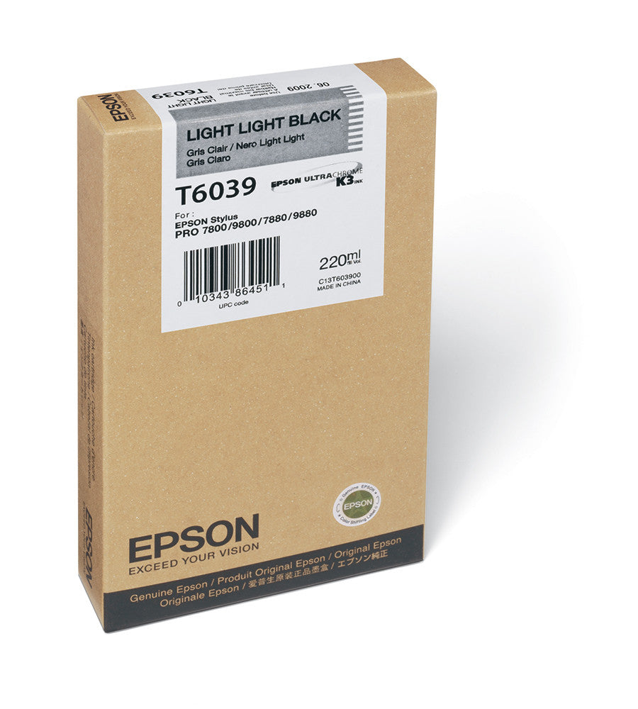 Epson T603900 Light Black Ink Cartridge 220ml for Epson 7800/7880/9800/9880 Printers - High-Quality Replacement Ink for Photo Printing & Graphic Design