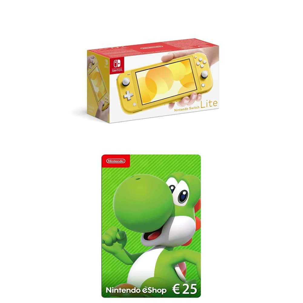 Nintendo Switch Lite Console - Yellow | Includes 25 EUR eShop Gift Card | Portable Gaming for Travel, Commuting & Home Entertainment