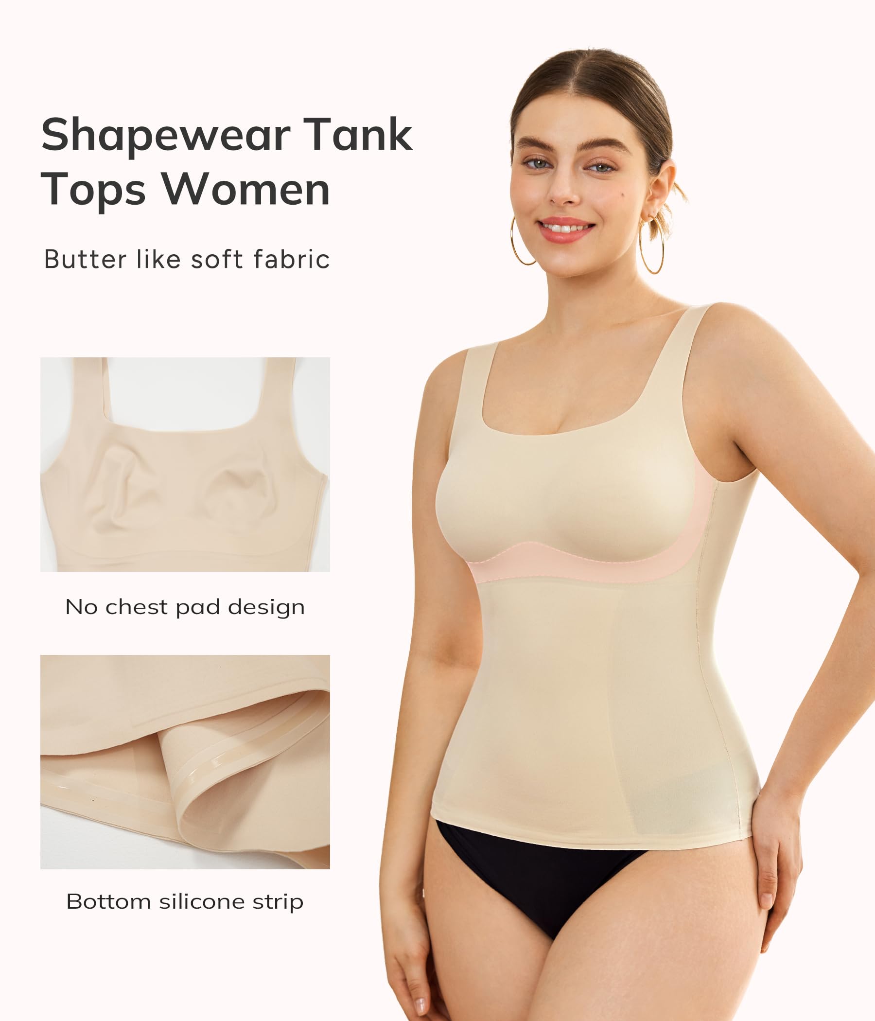 LODAY Women's Shapewear Compression Tank Tops - Tummy Control Square Neck Camisole for Slimming & Body Shaping | Perfect for Workout, Yoga, Layering & Everyday Wear