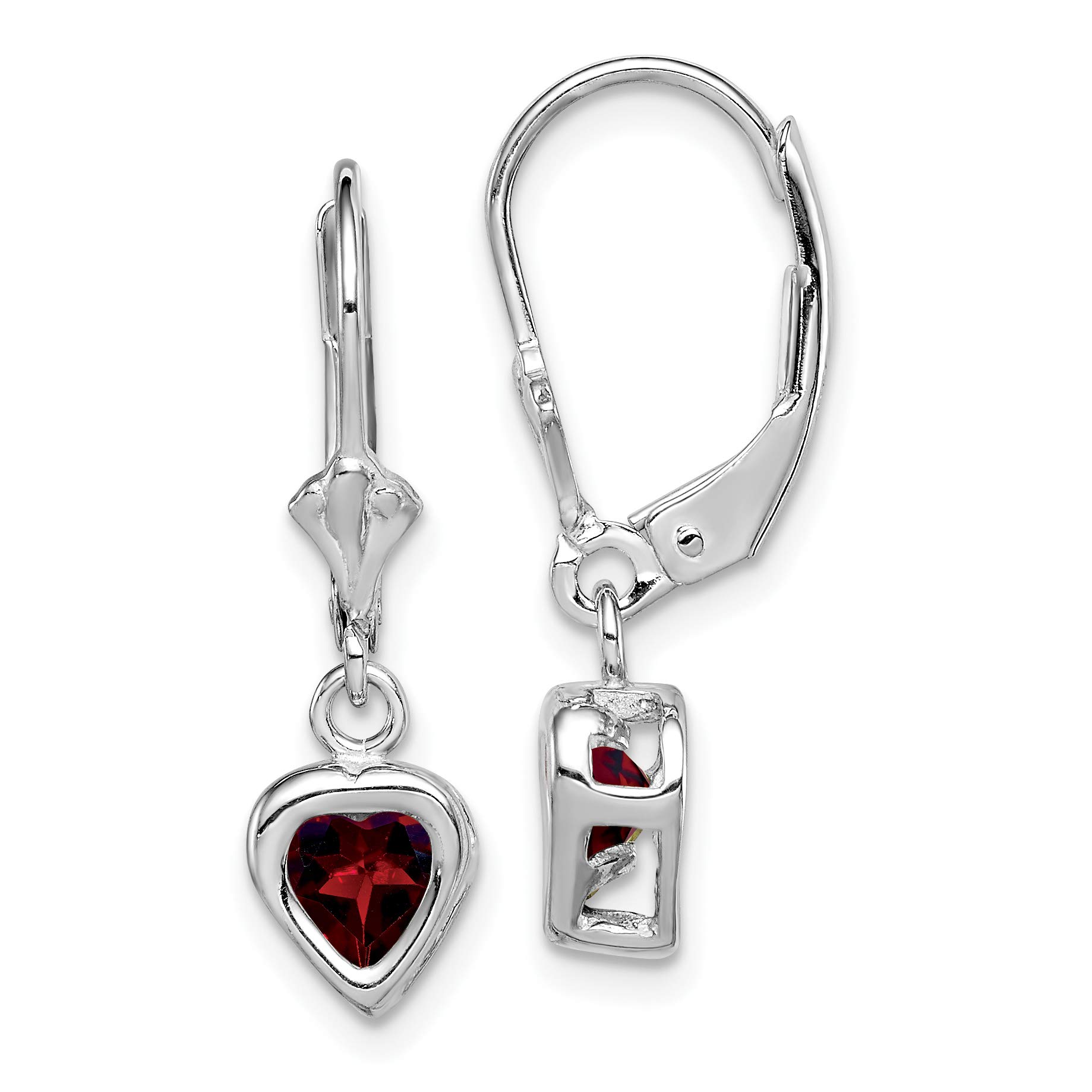 Rhodium Plated Sterling Silver Heart-Shaped Garnet Drop Earrings for Women - Elegant Dangle Leverback Jewelry for Date Night & Special Occasions