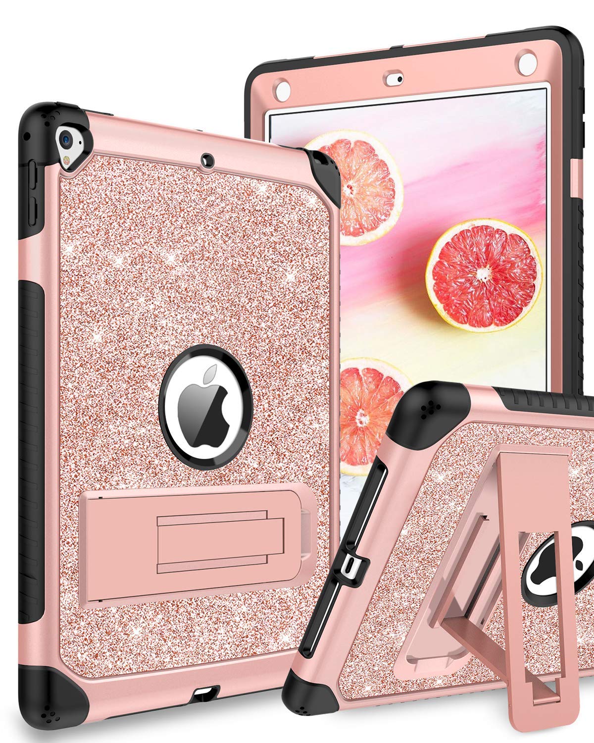 Premium Shockproof iPad 9.7 Case (2017/2018) & iPad Air 2 Case - Heavy Duty 3-in-1 Protective Cover with Kickstand for iPad 5th/6th Generation & iPad Pro 9.7 | Glitter Bling Design | Perfect for Work, Travel & School Use - Pink