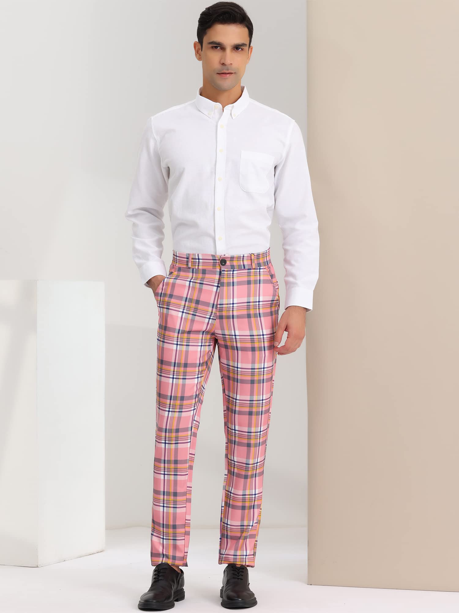 Lars Amadeus Men's Checkered Dress Pants - Flat Front Regular Fit Plaid Slacks for Work, Prom & Formal Occasions | Office Wear, Business Meetings & Special Events