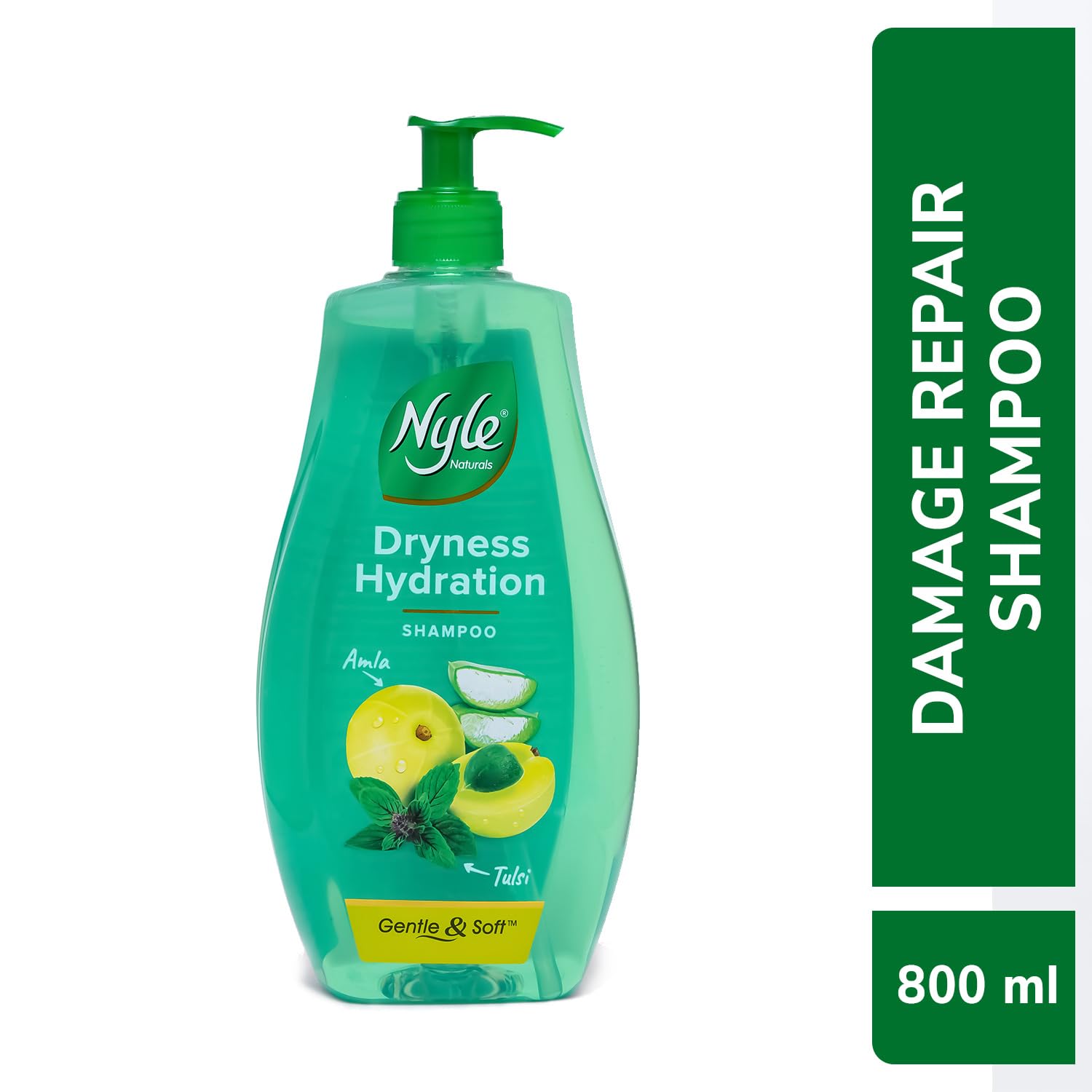 Nyle Naturals Hydrating Shampoo for Dry & Frizzy Hair - 800ml with Tulsi, Amla & Aloe Vera | Gentle Moisturizing Shampoo for Men & Women | Perfect for Damaged Hair Repair & Daily Hydration