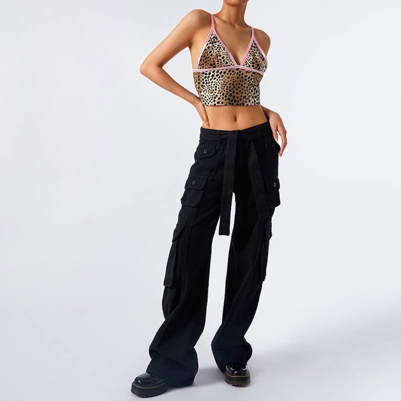Juakoso Y2K Women's Low Waist Straight Wide Leg Cargo Pants - Retro Harajuku Denim Jeans with Pockets - Streetwear Fashion for Casual Outfits & Urban Style