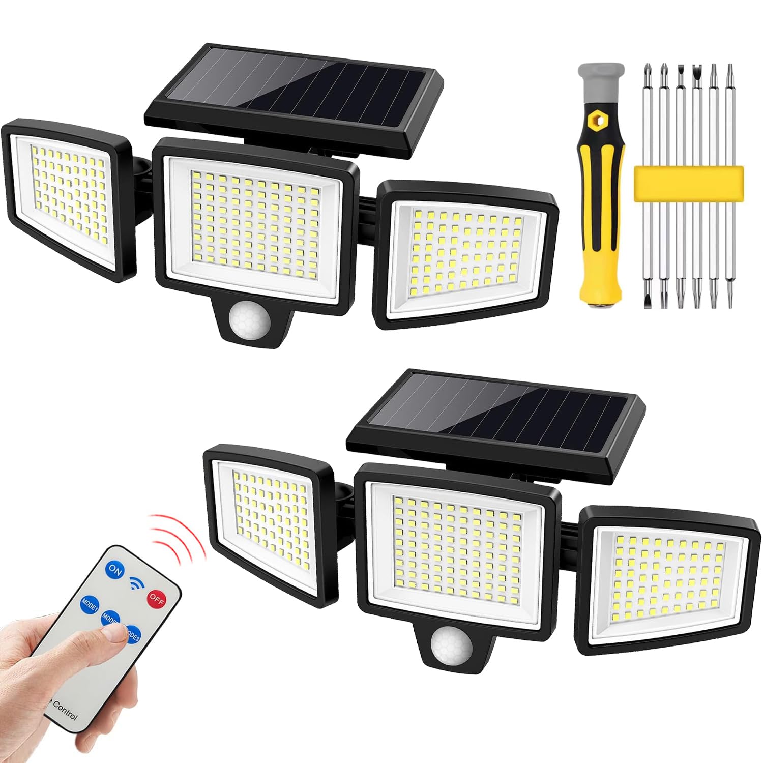 Xmart 2 Pack 4000LM Solar Outdoor Security Lights - 208 LED Motion Sensor Spotlights with Remote Control, 3 Adjustable Heads, IP65 Waterproof, 270° Wide Angle Flood Light for Yard, Wall, Garden, and Pathway Illumination (3 Lighting Modes) - Perfect for Home Security, Landscape Lighting, and Backyard Decoration