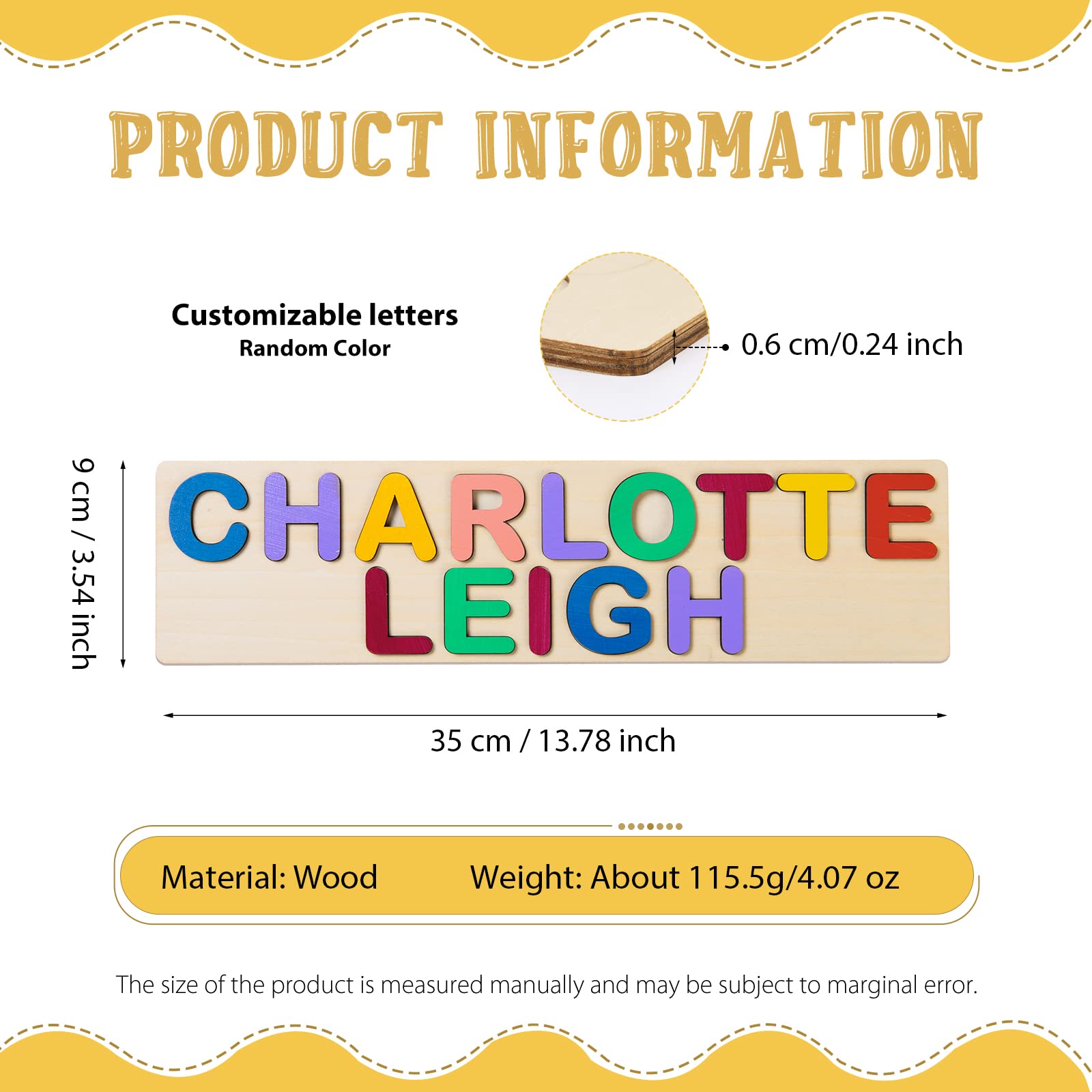 Custom Personalized Wooden Name Puzzle for Toddlers - 2 Names, Up to 9 Letters - Educational Pegged Learning Toy for Preschool Kids - Perfect Easter, Christmas & Birthday Gift for Boys and Girls - Great for Early Childhood Development & Montessori Learning Activities