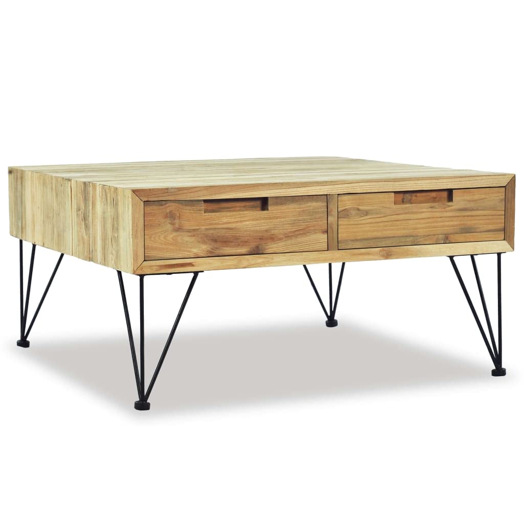Rustic Solid Teak Wood Square Coffee Table with Storage for Living Room, Study, Bedroom - Durable Center Table for Home Decor & Small Space Furniture