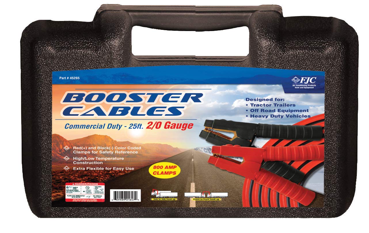 FJC (45265) 25-Foot 2/0-Gauge Heavy Duty Booster Jumper Cables - 800 Amp Rating with Secure Clamps - Emergency Car Battery Jump Starter for Trucks, SUVs, and Vehicles
