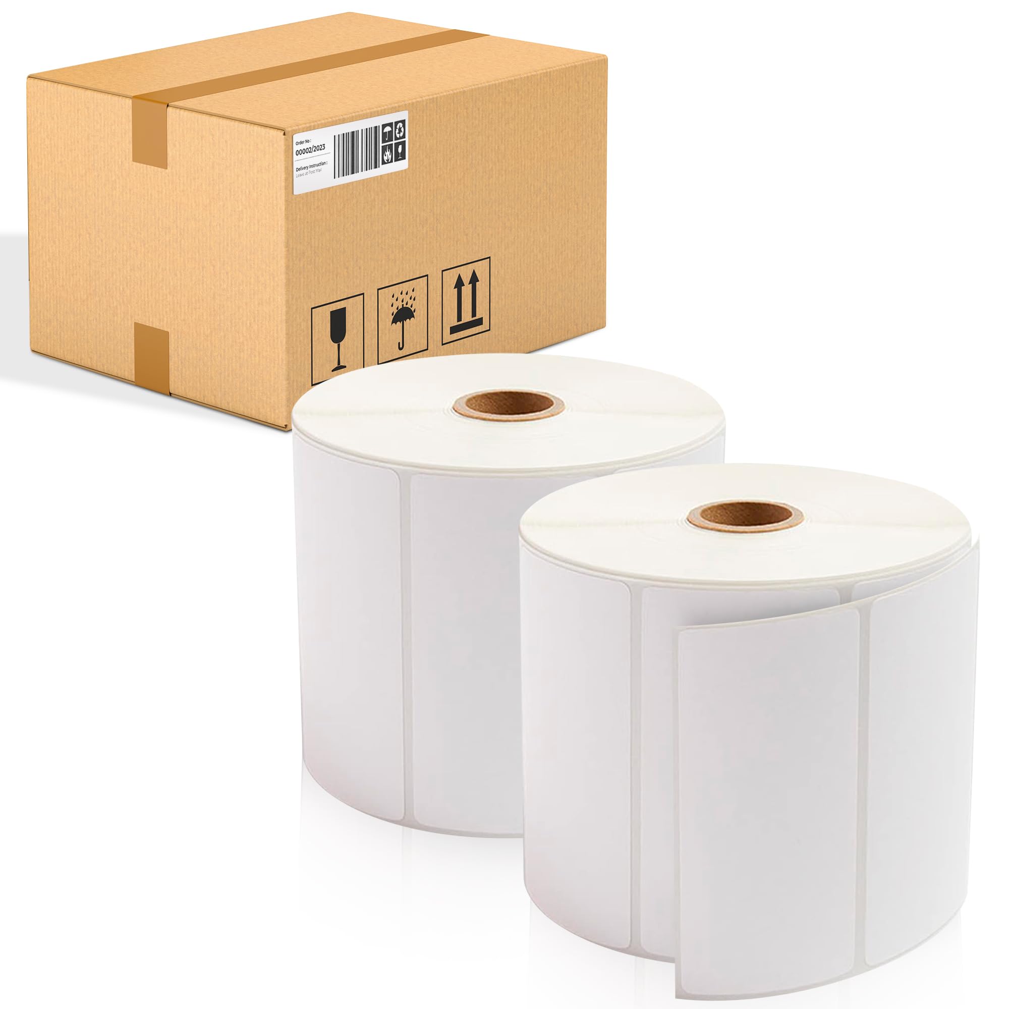 AMZ White Direct Thermal Label Paper, 4 x 2 Inches - 17160 Pack with 1 Inch Core - Self-Seal Thermal Shipping Labels for Barcoding & Shipping - Compatible with Thermal Printers - Perfect for E-commerce, Logistics & Warehouse Labeling