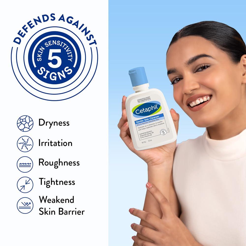 Cetaphil Gentle Skin Hydrating Face Wash Cleanser - Paraben & Sulfate Free with Niacinamide & Vitamin B5 for Dry, Normal & Sensitive Skin - 125ml | Daily Facial Cleanser for Soft, Smooth & Hydrated Skin