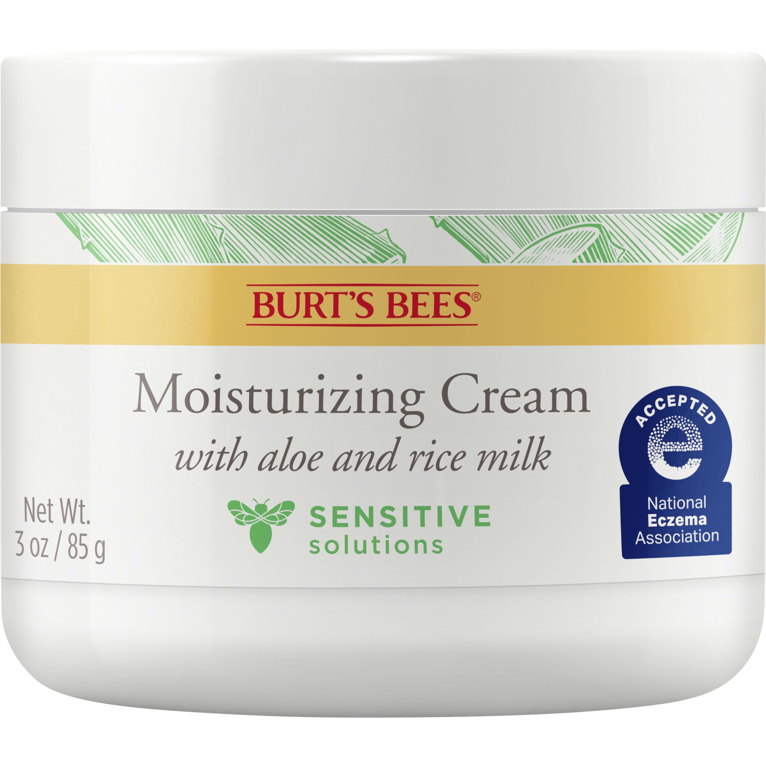 Burt's Bees Sensitive Skin Face Moisturizer with Aloe Vera & Rice Milk - 98.8% Natural Origin, 3 oz - Hydrating Cream for Dry, Sensitive Skin - Perfect for Daily Skincare Routine & Nighttime Use