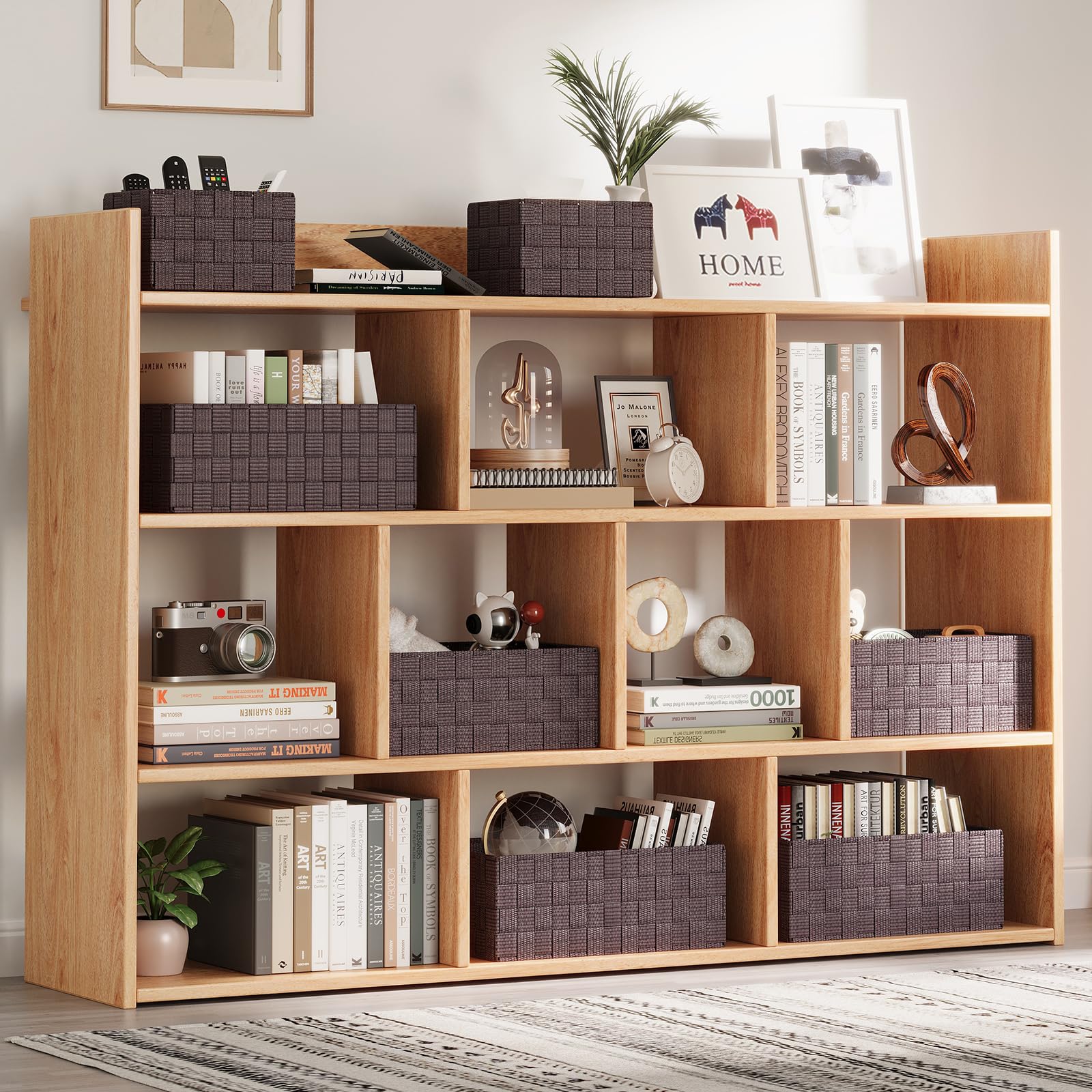 Woven Storage Baskets Set of 6 - Natural Brown Cube Bins for Clothes, Shelves & Closet Organization | Home Decor Storage Solutions for Bedroom, Nursery & Living Room