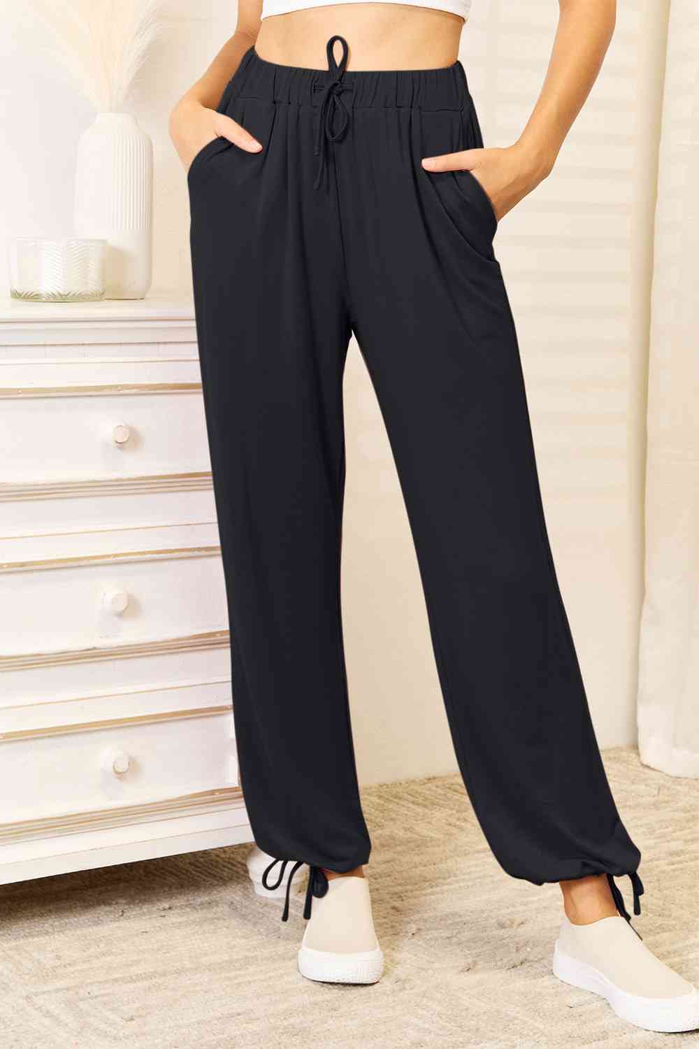 Soft Rayon Drawstring Waist Pants with Pockets for Women - Comfortable Lounge Pants in 3 Colors (Black, Navy, Gray) - Perfect for Yoga, Travel & Relaxing at Home