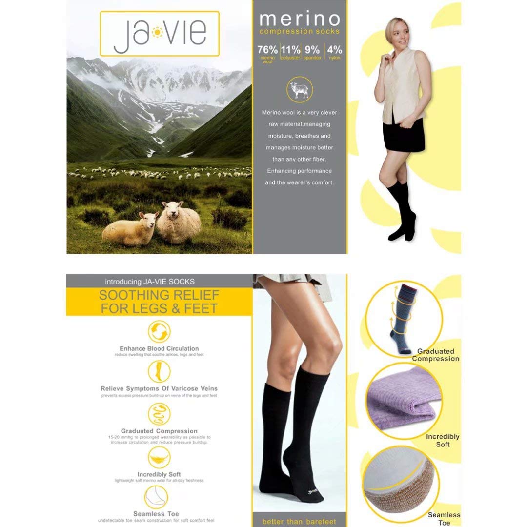 JAVIE 76% Merino Wool Graduated Compression Socks (15-20mmHg) for Women & Men - Heather Grey - Perfect for Running, Travel & Circulation Support