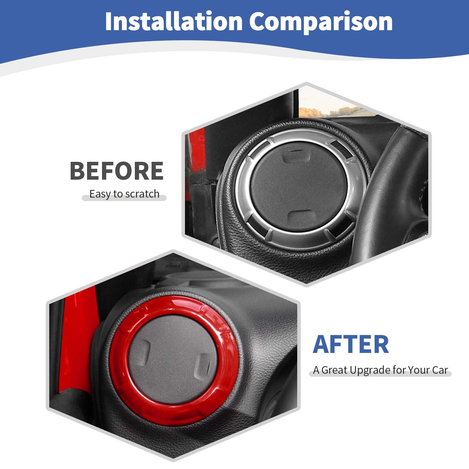 RT-TCZ Red Air Vent Cover Trim Rings for Jeep Wrangler JK & JKU (2011-2017) - 4pcs Interior Accessories - Upgrade Your Ride's Style & Comfort for Off-Road Adventures & Daily Commutes