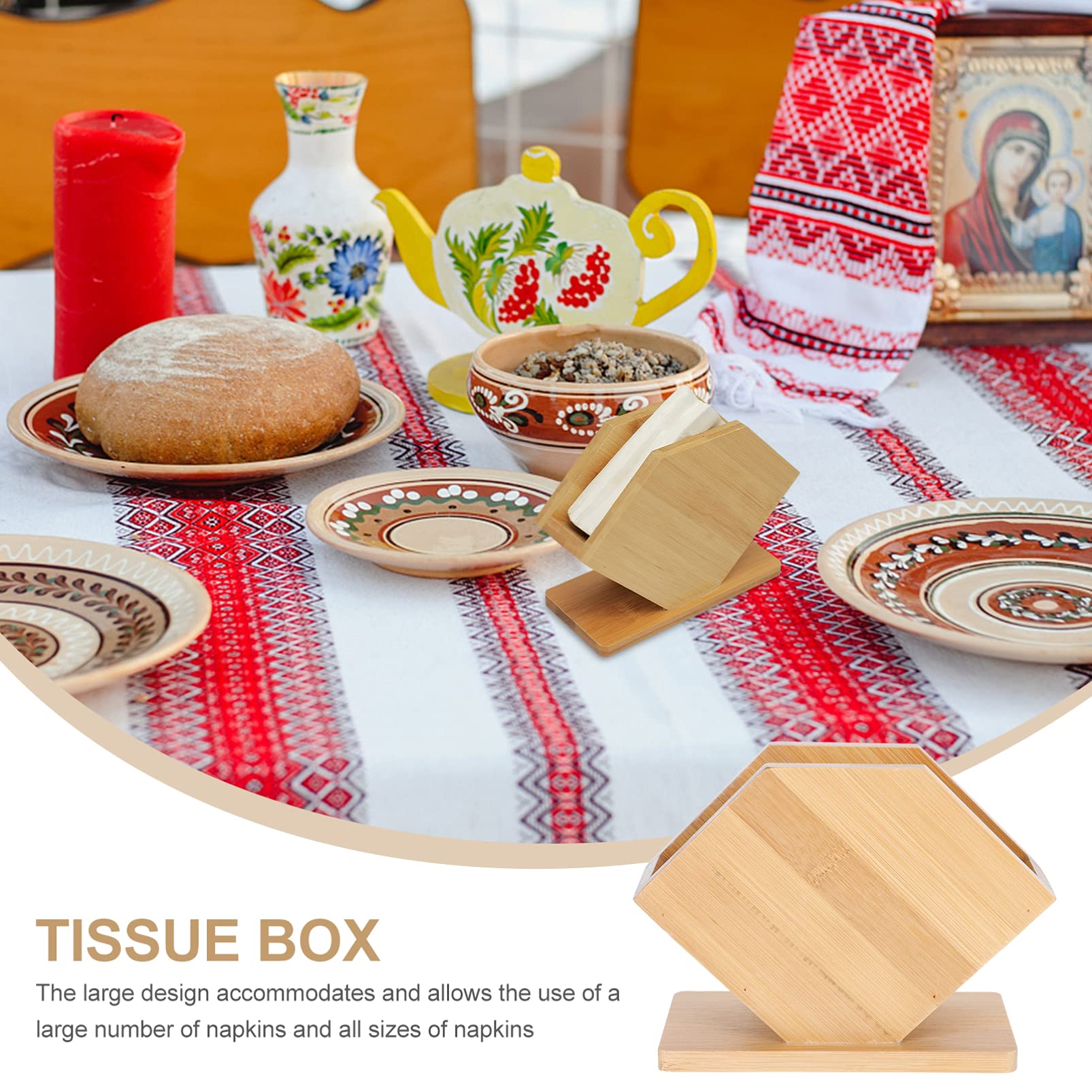 1pc Bamboo Tissue Box Holder - Decorative Desktop Napkin Rack for Home & Hotel Use - Household Tissue Stand with Fan Design - Perfect for Dining Table, Office Desk, and Kitchen Counter Organization
