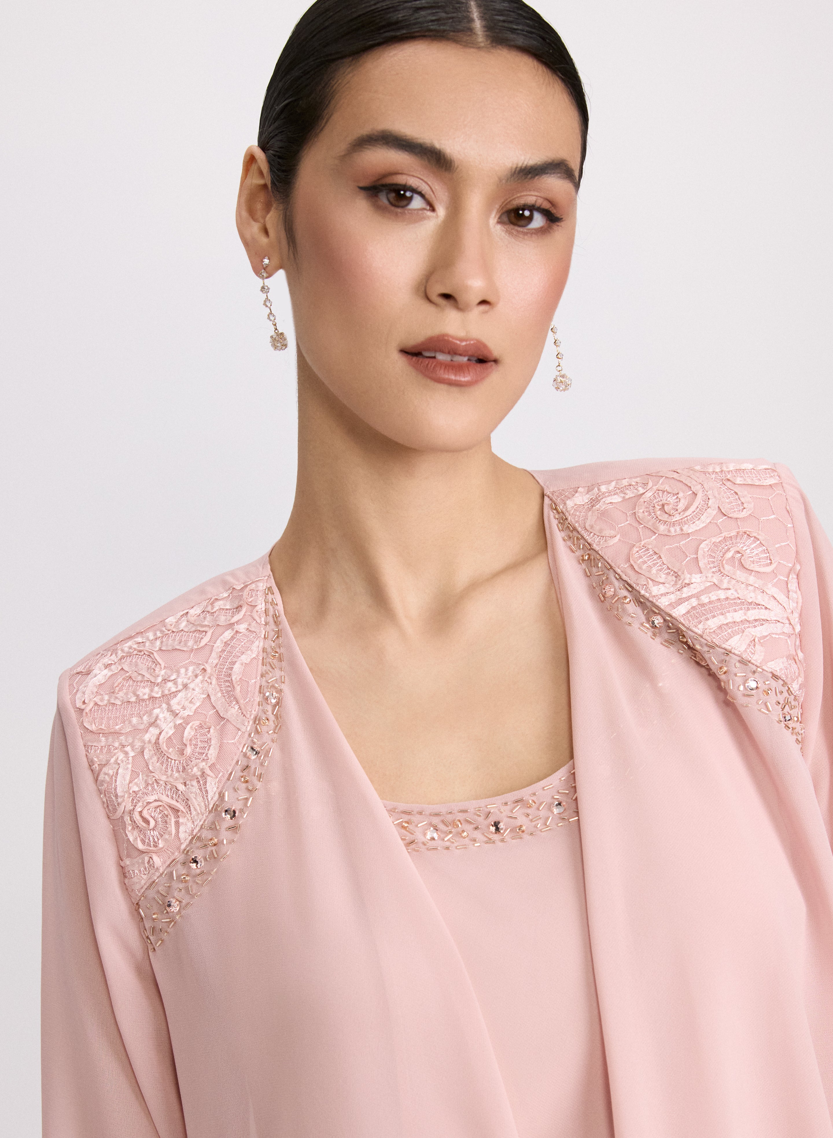Elegant Chiffon Dress & Jacket Set for Women - Summer Flowy Outfit for Party, Wedding & Special Occasions