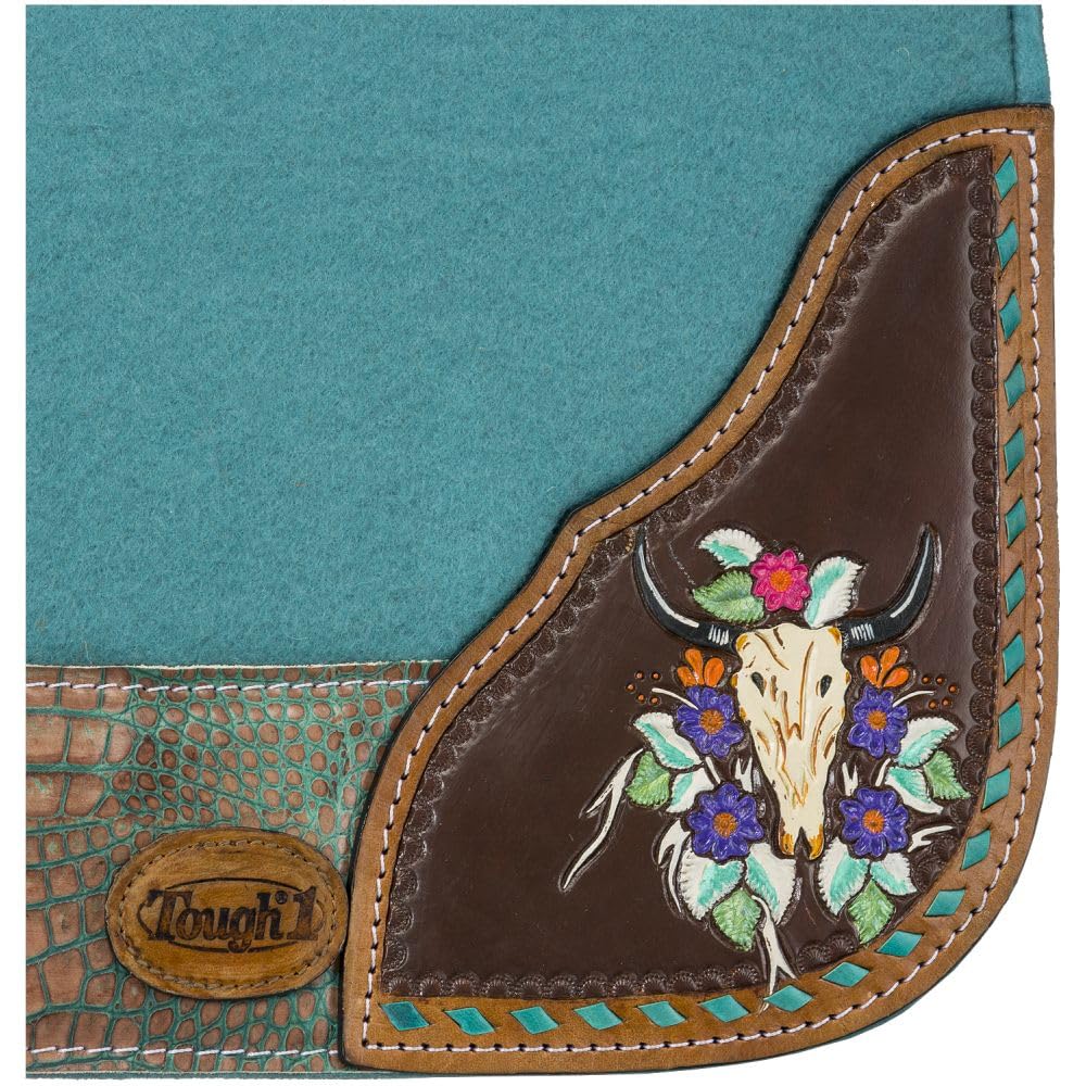 Tough 1 Hand-Painted Steer Skull Saddle Pad for Western Riding - Durable & Stylish Equestrian Gear for Horse Shows & Trail Rides