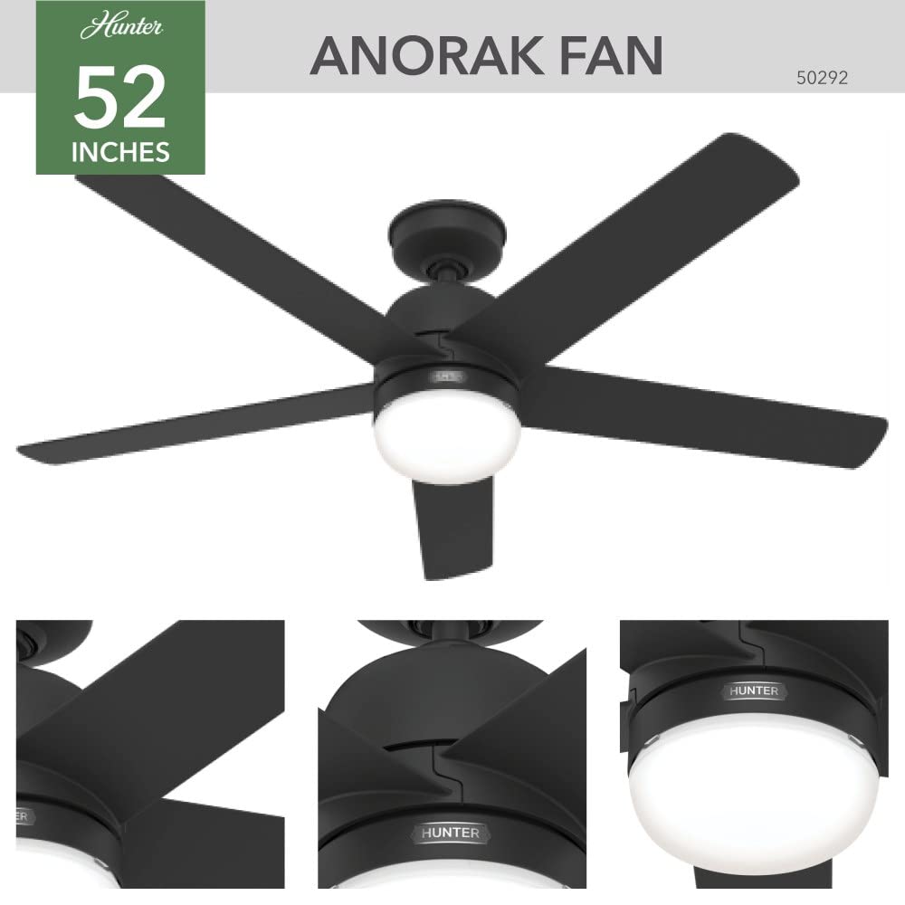 Hunter Fan Company 50290 Anorak 52-Inch Indoor/Outdoor Ceiling Fan with Light Kit, Matte Gray - Perfect for Patio, Bedroom, Living Room and Office Spaces