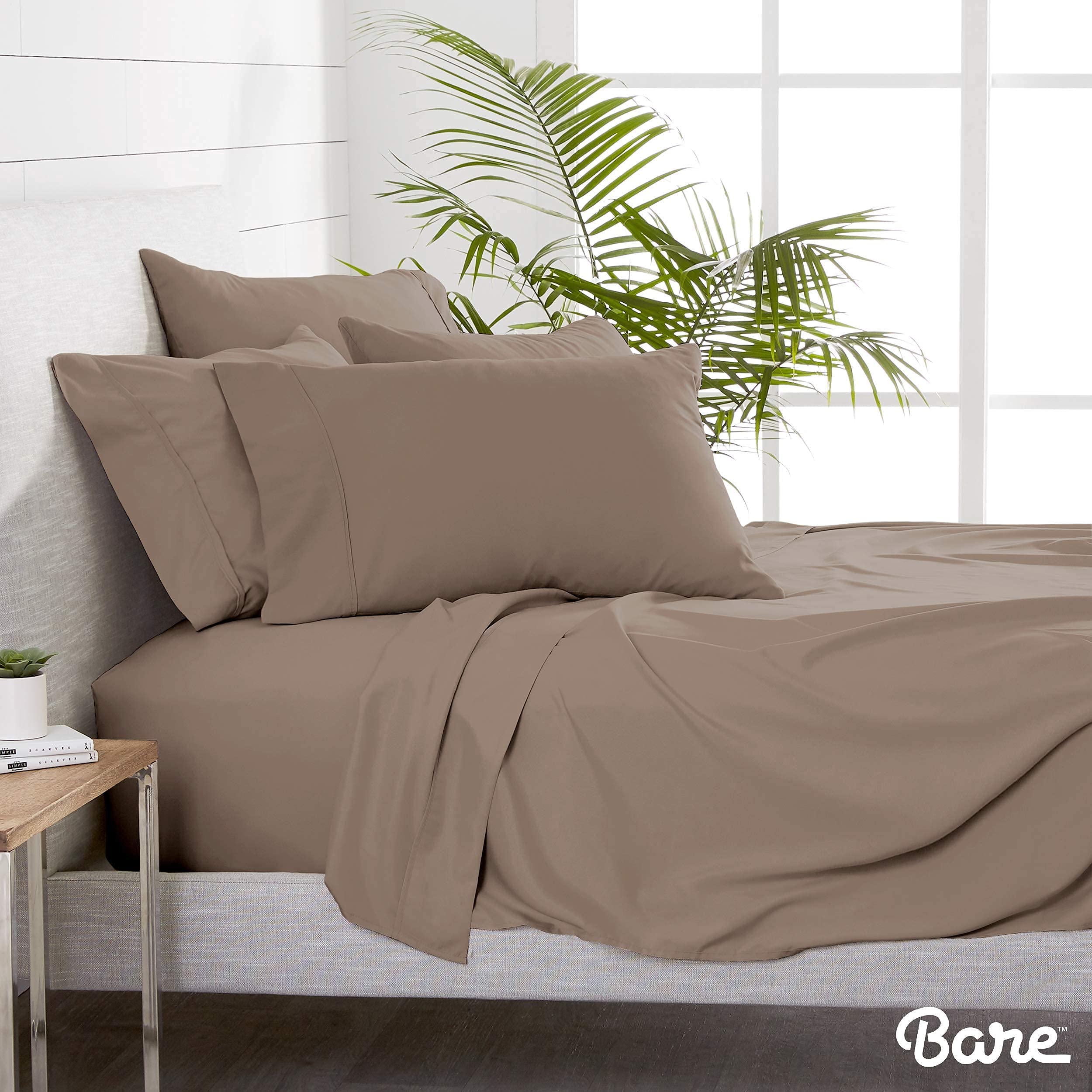 Bare Home 6-Piece Microfiber Bedding Set - California King Size Taupe Sheets with 4 Pillowcases | Ultra-Soft Breathable Bed Sheets for Luxurious Sleep & Guest Room Comfort