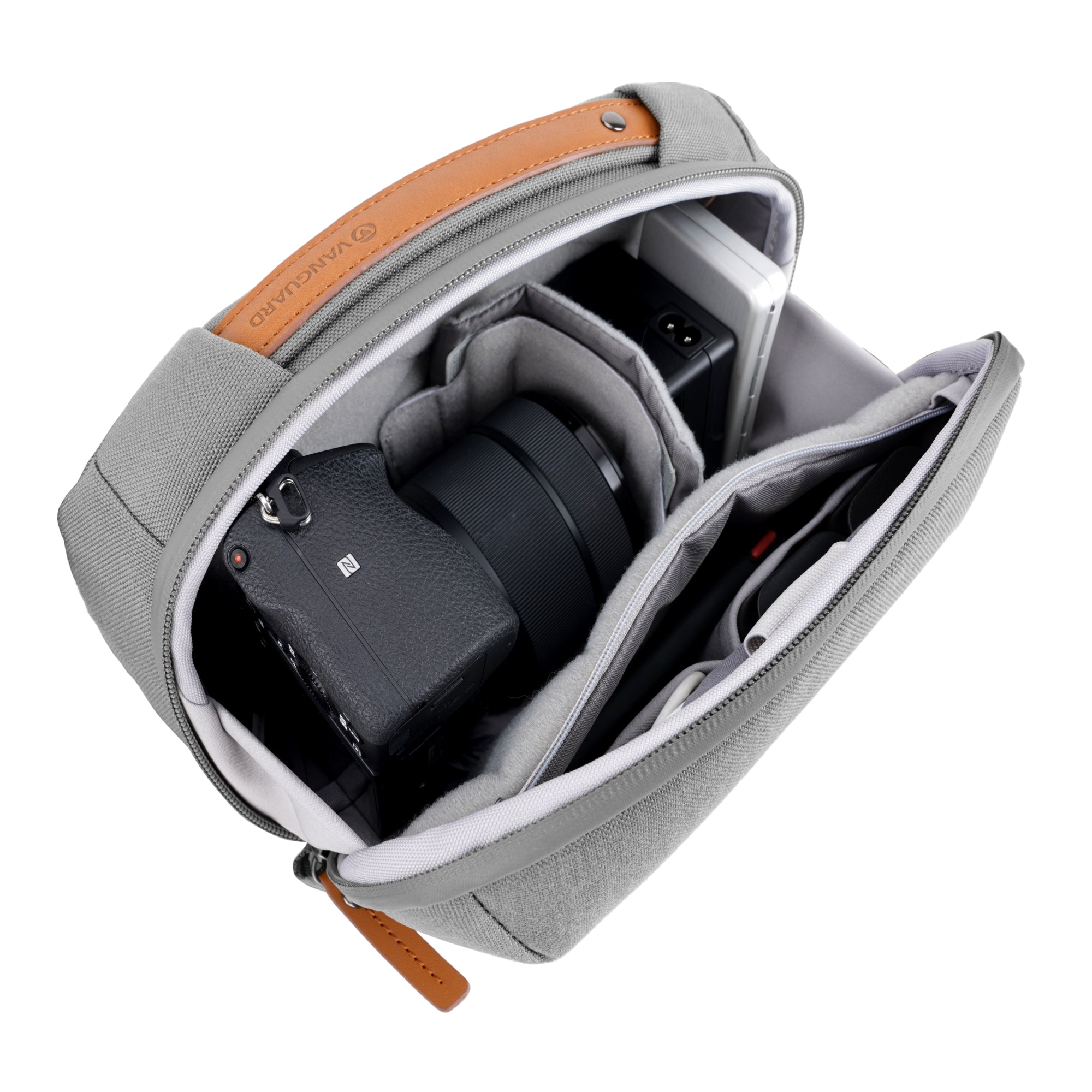 VEO City CB24 GY Crossbody Camera Bag for Women & Men - Compact DSLR/SLR Shoulder Bag - Waterproof Gray Camera Case for Travel, Hiking & Everyday Use