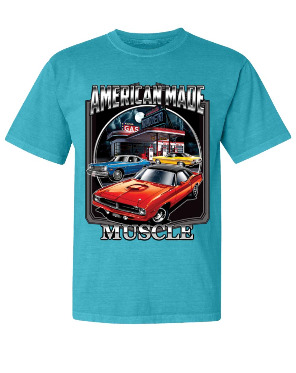 **Vintage Dodge Racing Muscle Cars & Trucks Graphic T-Shirt - American Made, Garment-Dyed Washed Look, Short Sleeve - Perfect for Car Enthusiasts & Casual Wear**