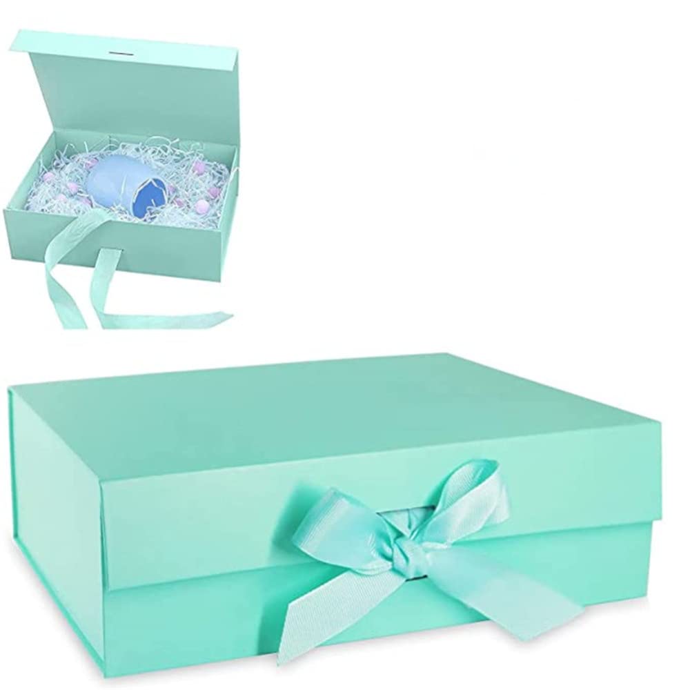 LKJYBG 10.5x7.5x3 Inch Magnetic Closure Gift Box - Elegant Solid Color Clamshell Design with Buckle Ribbon for Birthday, Valentine's Day (Blue) | Perfect for Jewelry, Cosmetics & Luxury Gift Packaging