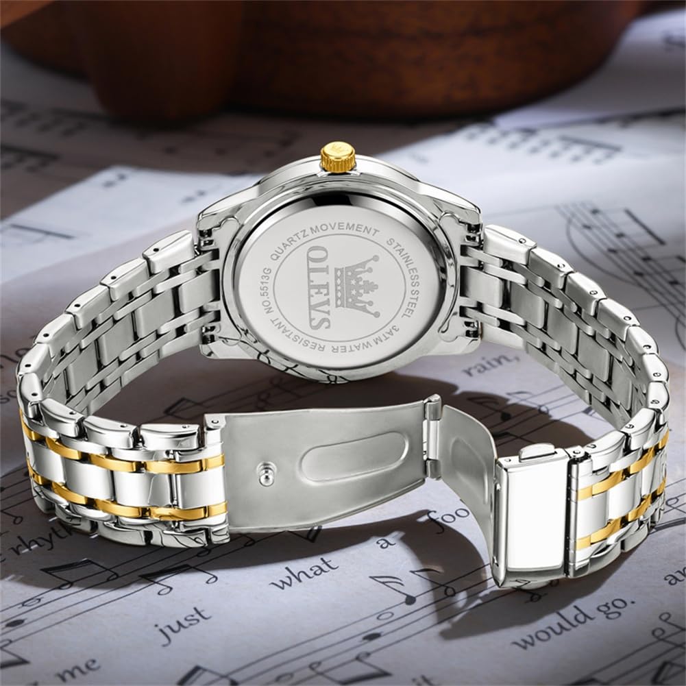 OLEVS Men's Stainless Steel Analog Quartz Chronograph Watch with Moon Phase, Waterproof, Date & Luminous Features - Perfect for Business, Casual & Formal Occasions - Ideal Gift for Men