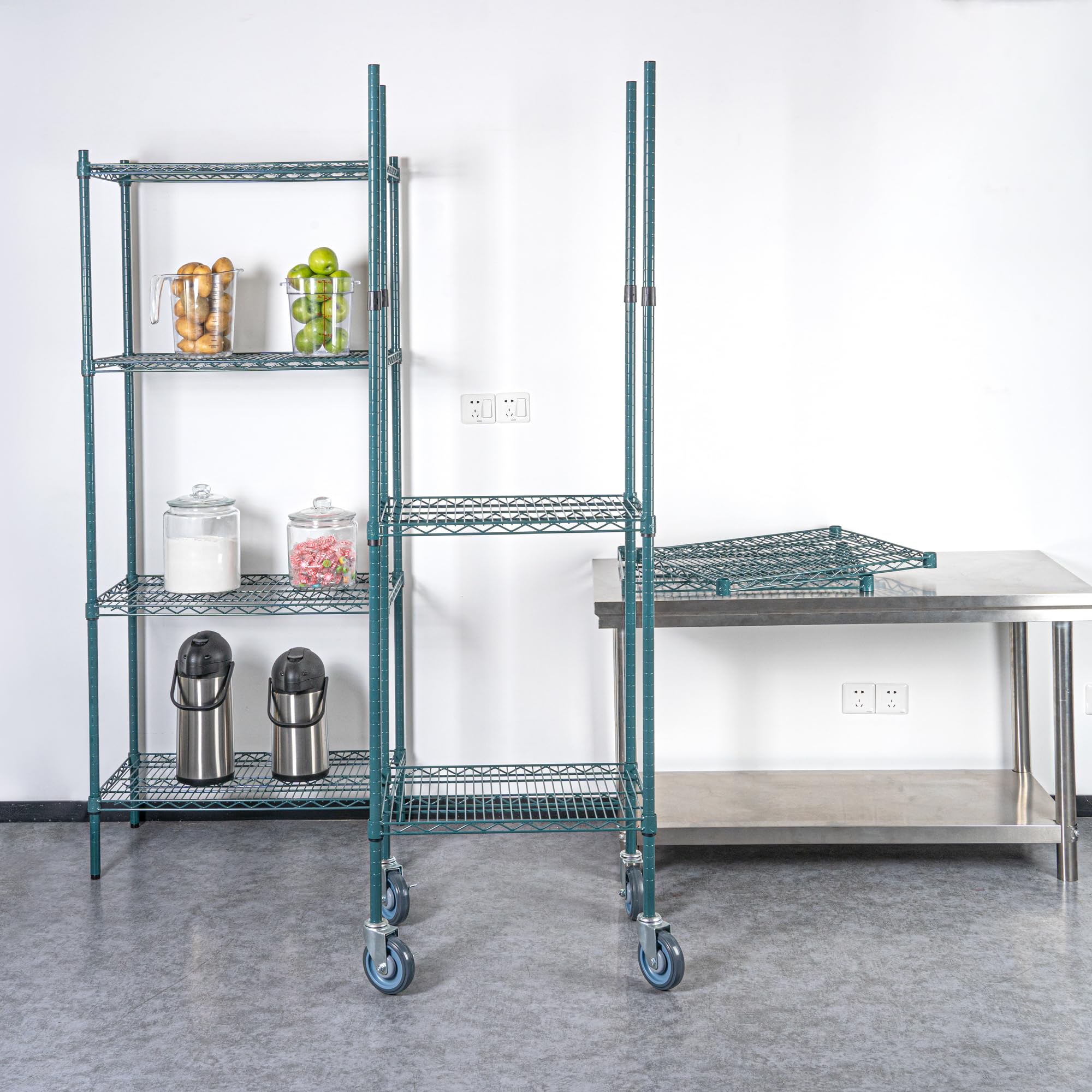 Restaurantware - 74 Inch NSF Certified Epoxy Shelving Posts for Mobile Storage | Green Steel Wire Shelving Poles (Shelves & Casters Sold Separately) | Durable, Corrosion-Resistant Commercial Kitchen Shelving for Restaurants, Warehouses & Food Service Areas