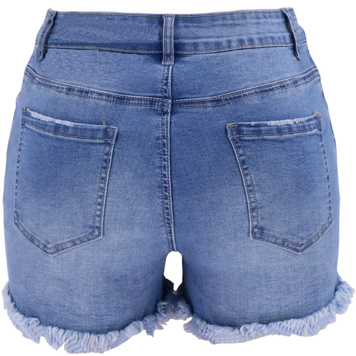Vanberfia Women's Stretch Denim Mid Rise Jean Shorts with Pockets - Comfortable High Waist Distressed Denim Shorts for Summer, Casual Wear, Beach & Outdoor Activities