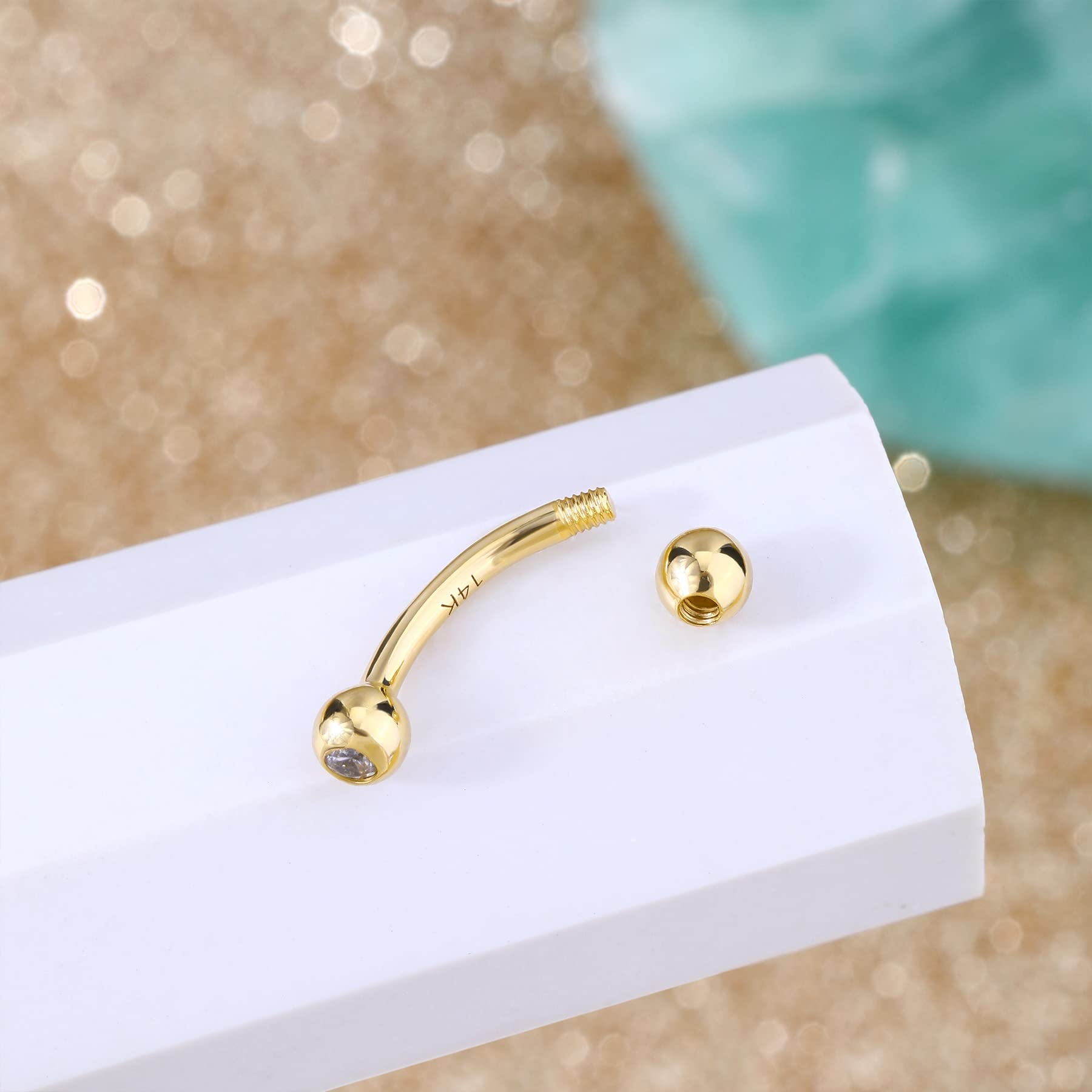 COCHARM 14K Real Gold Belly Button Rings - 16g/14g Short & Long Upper Navel Piercing Jewelry - Cute Rook Barbell for Belly Button & Cartilage Piercing - Perfect for Everyday Wear & Special Occasions